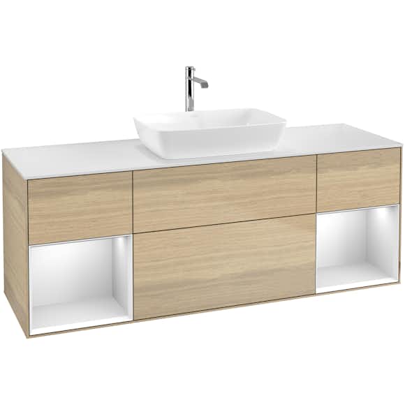 tvättställsskåp villeroy & boch finion med två hyllor och bänkskiva för fristående tvättställ från artis & collaro