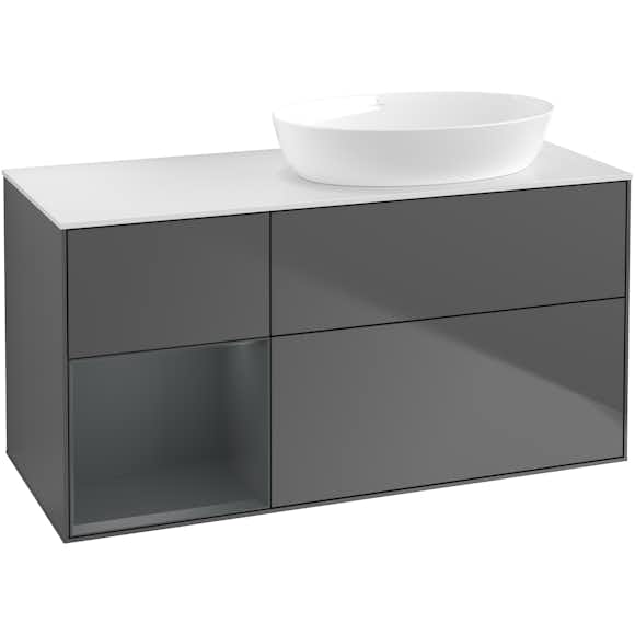 tvättställsskåp villeroy & boch finion med 3 lådor hylla och bänkskiva för ocentrerat tvättställ från artis & collaro