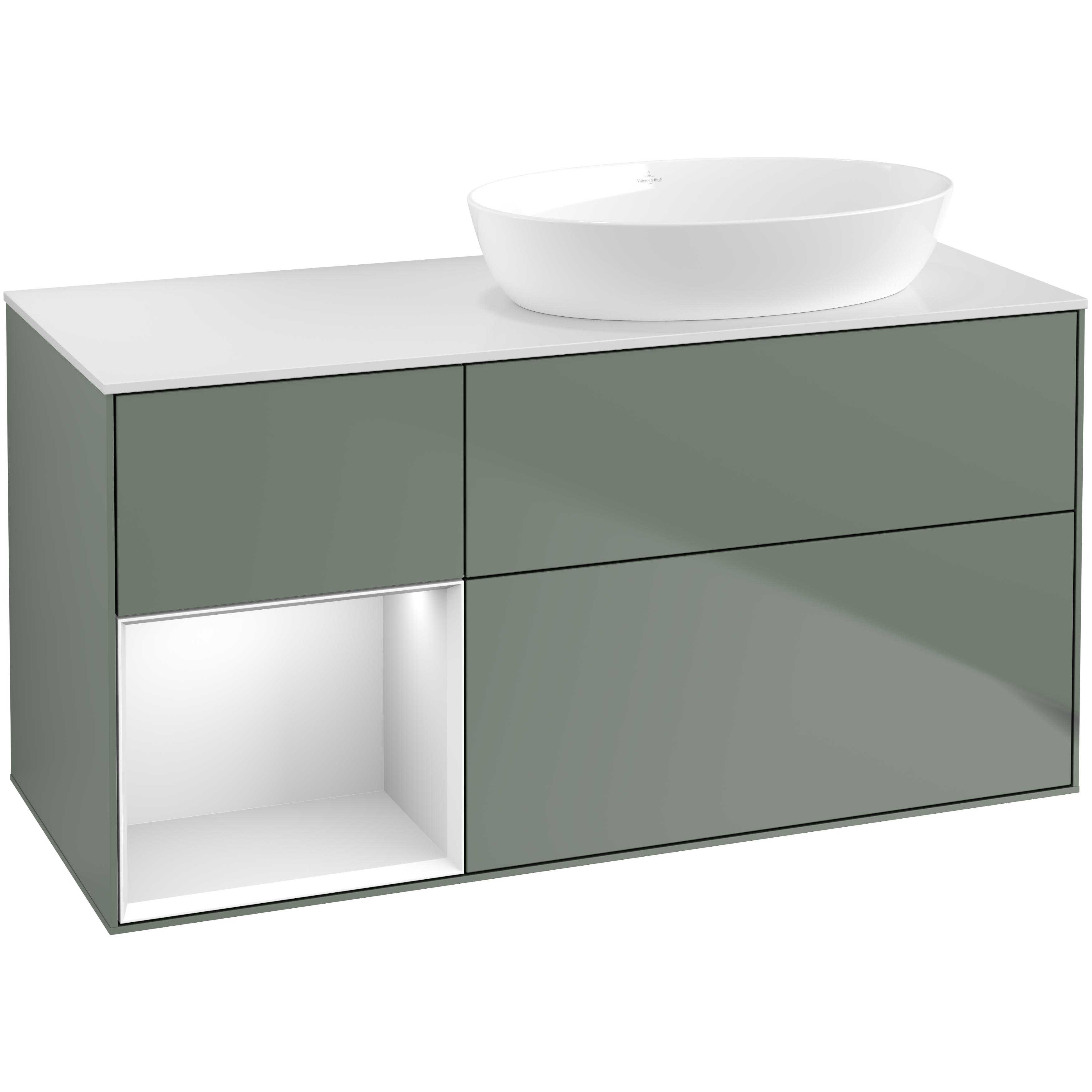 Tvättställsskåp Villeroy & Boch Finion med 3 Lådor Hylla och Bänkskiva för Ocentrerat Tvättställ från Artis & Collaro | badrum - badrumsmobler - tvattstallsskap-och-kommod | KakelKungen