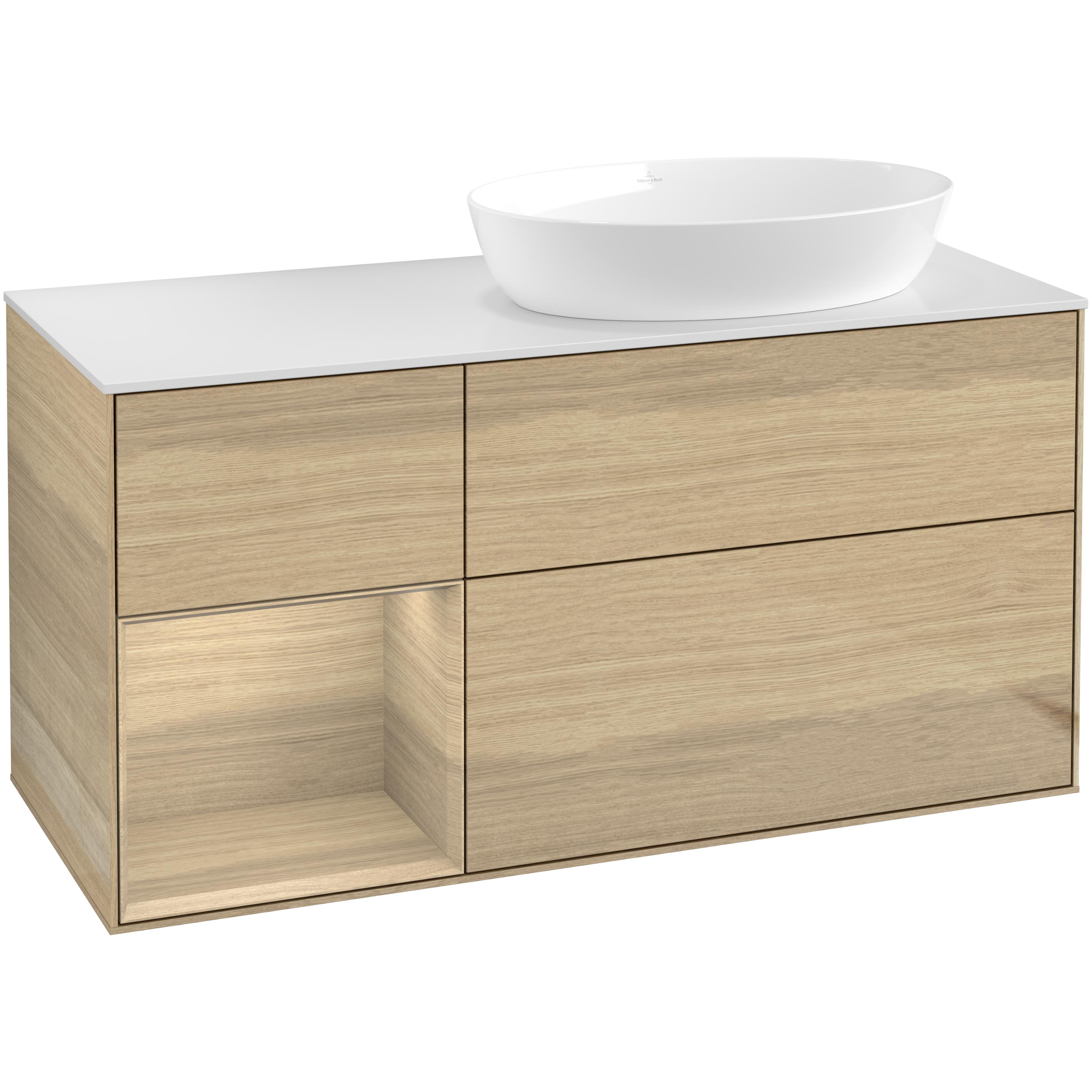 Tvättställsskåp Villeroy & Boch Finion med 3 Lådor Hylla och Bänkskiva för Ocentrerat Tvättställ från Artis & Collaro | badrum - badrumsmobler - tvattstallsskap-och-kommod | KakelKungen