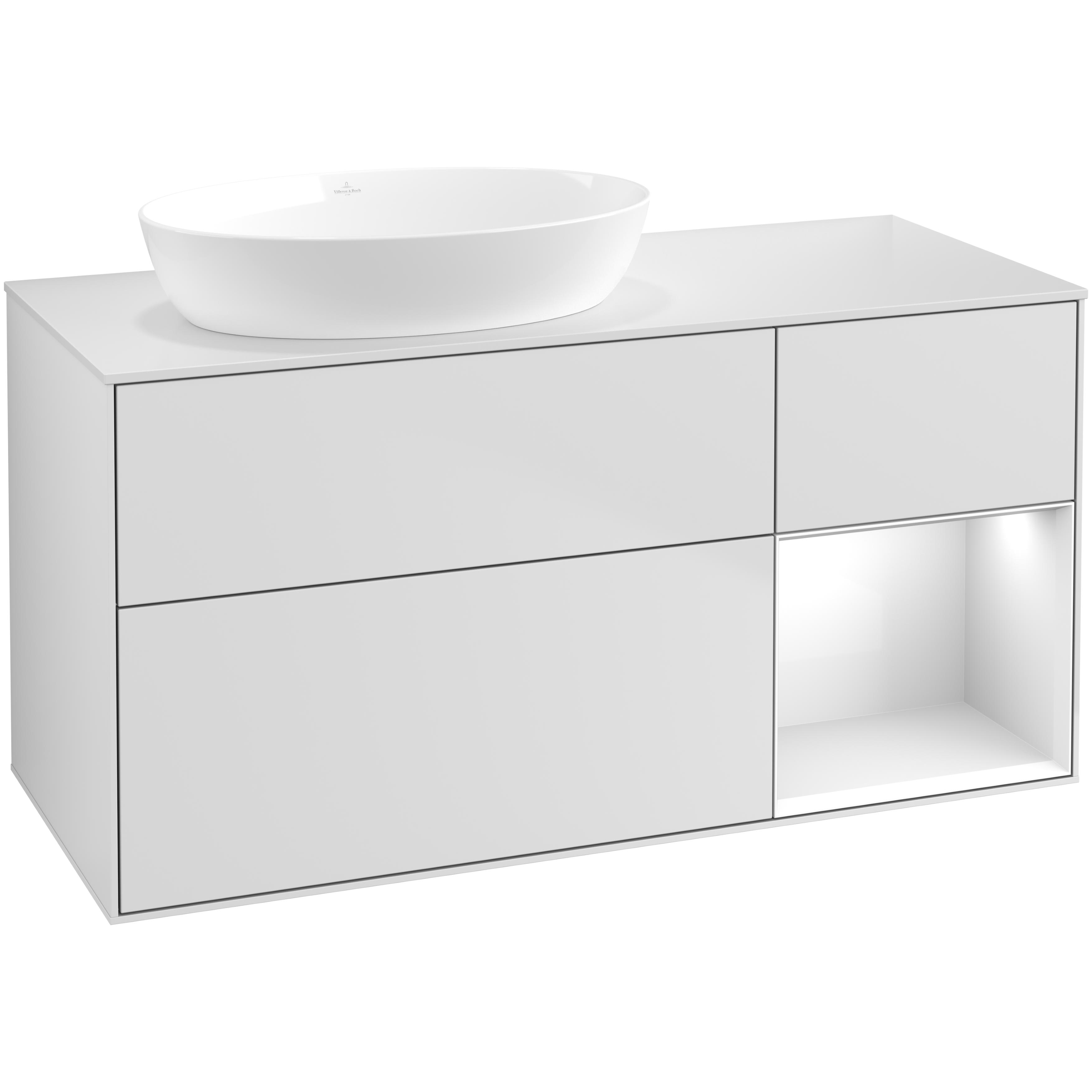 Tvättställsskåp Villeroy & Boch Finion med 3 Lådor Hylla och Bänkskiva för Ocentrerat Tvättställ från Artis & Collaro | badrum - badrumsmobler - tvattstallsskap-och-kommod | KakelKungen