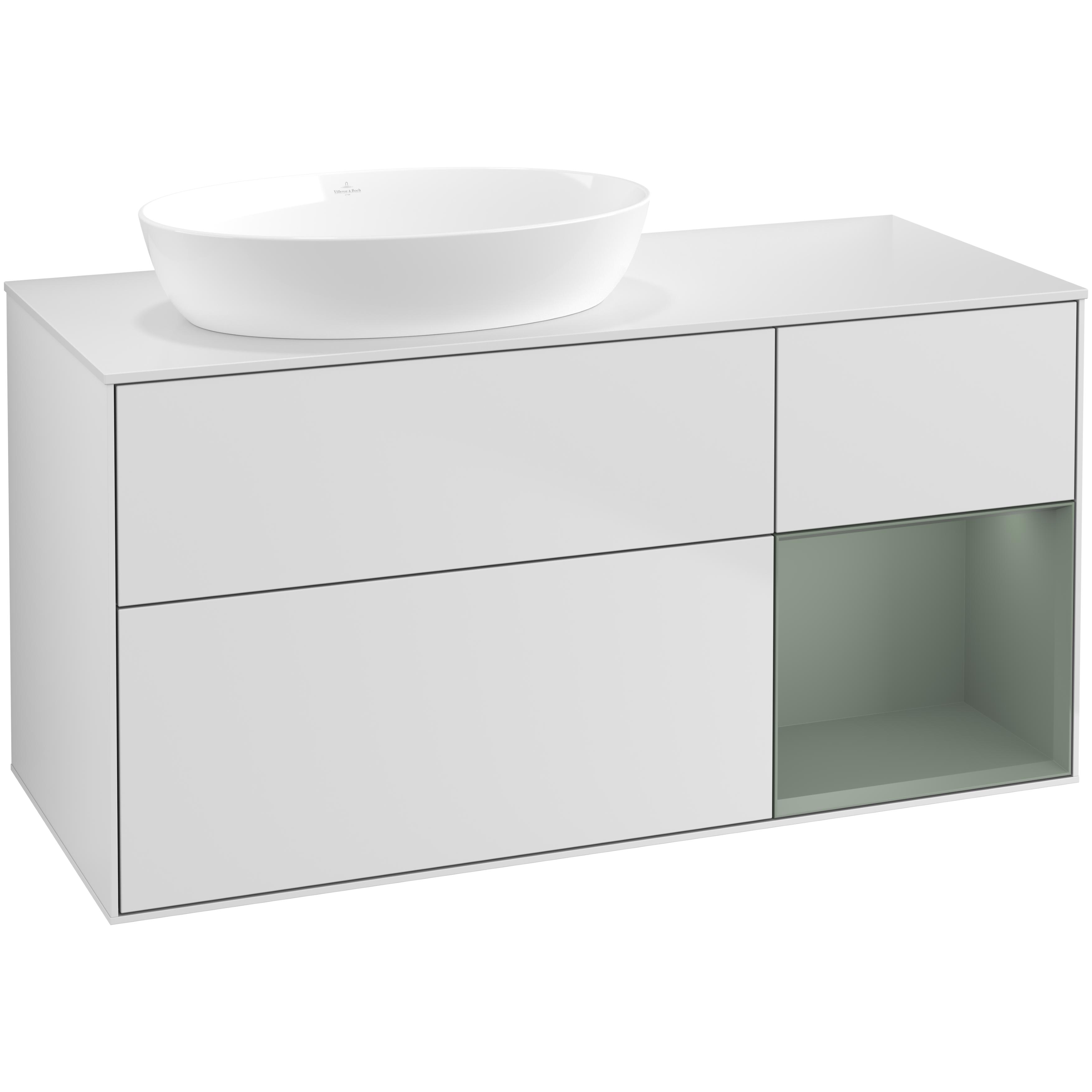 Tvättställsskåp Villeroy & Boch Finion med 3 Lådor Hylla och Bänkskiva för Ocentrerat Tvättställ från Artis & Collaro | badrum - badrumsmobler - tvattstallsskap-och-kommod | KakelKungen