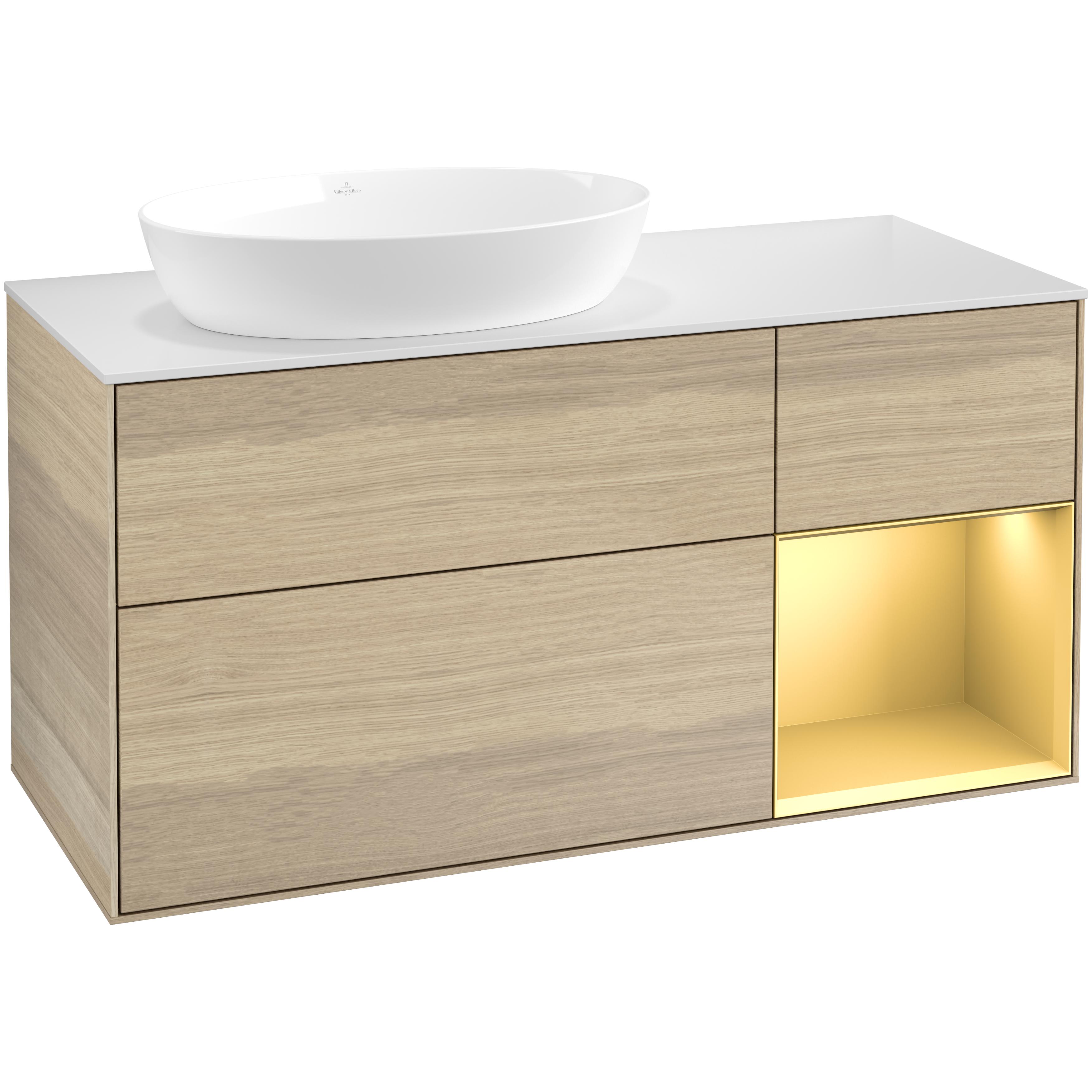 Tvättställsskåp Villeroy & Boch Finion med 3 Lådor Hylla och Bänkskiva för Ocentrerat Tvättställ från Artis & Collaro | badrum - badrumsmobler - tvattstallsskap-och-kommod | KakelKungen