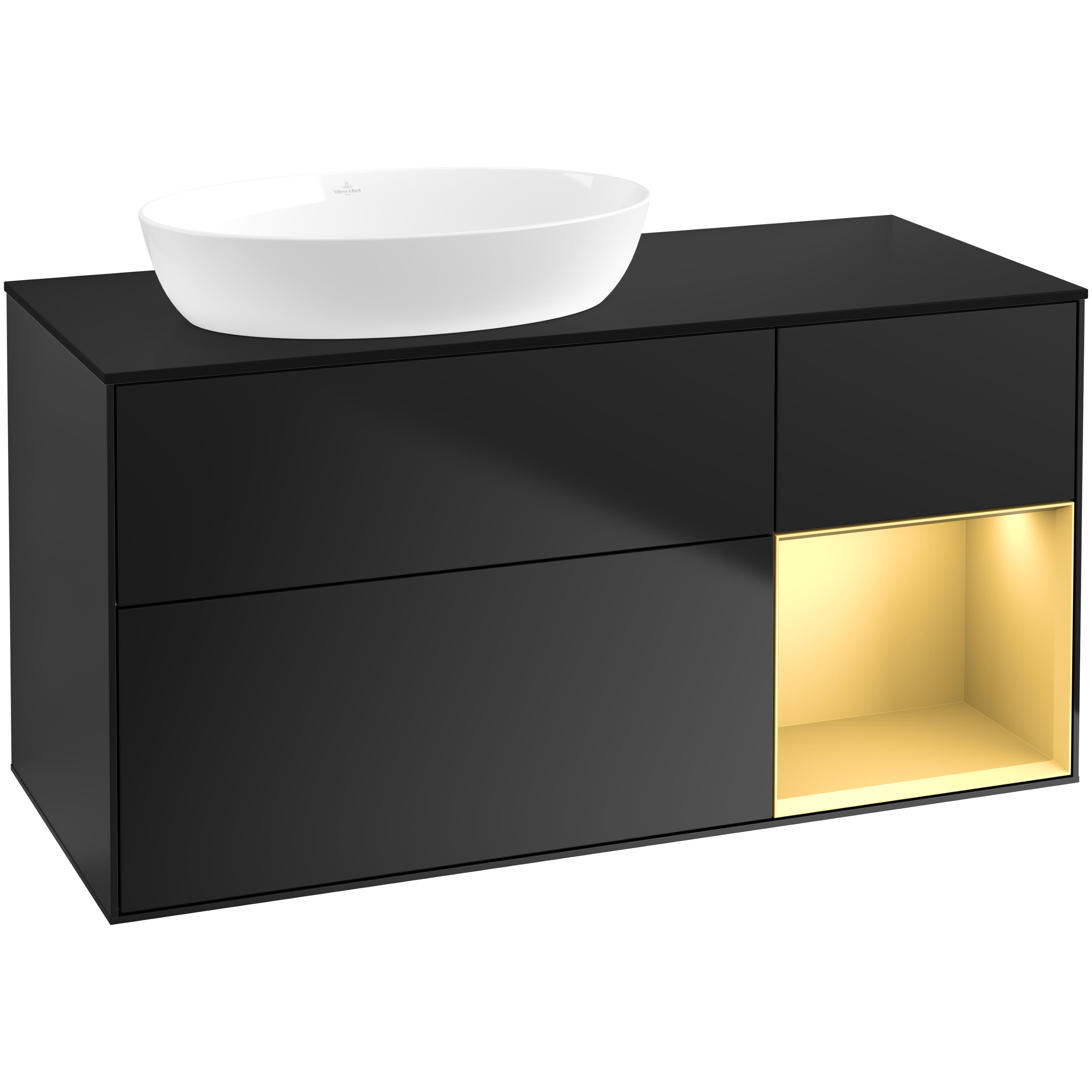 Tvättställsskåp Villeroy & Boch Finion med 3 Lådor Hylla och Bänkskiva för Ocentrerat Tvättställ från Artis & Collaro | badrum - badrumsmobler - tvattstallsskap-och-kommod | KakelKungen