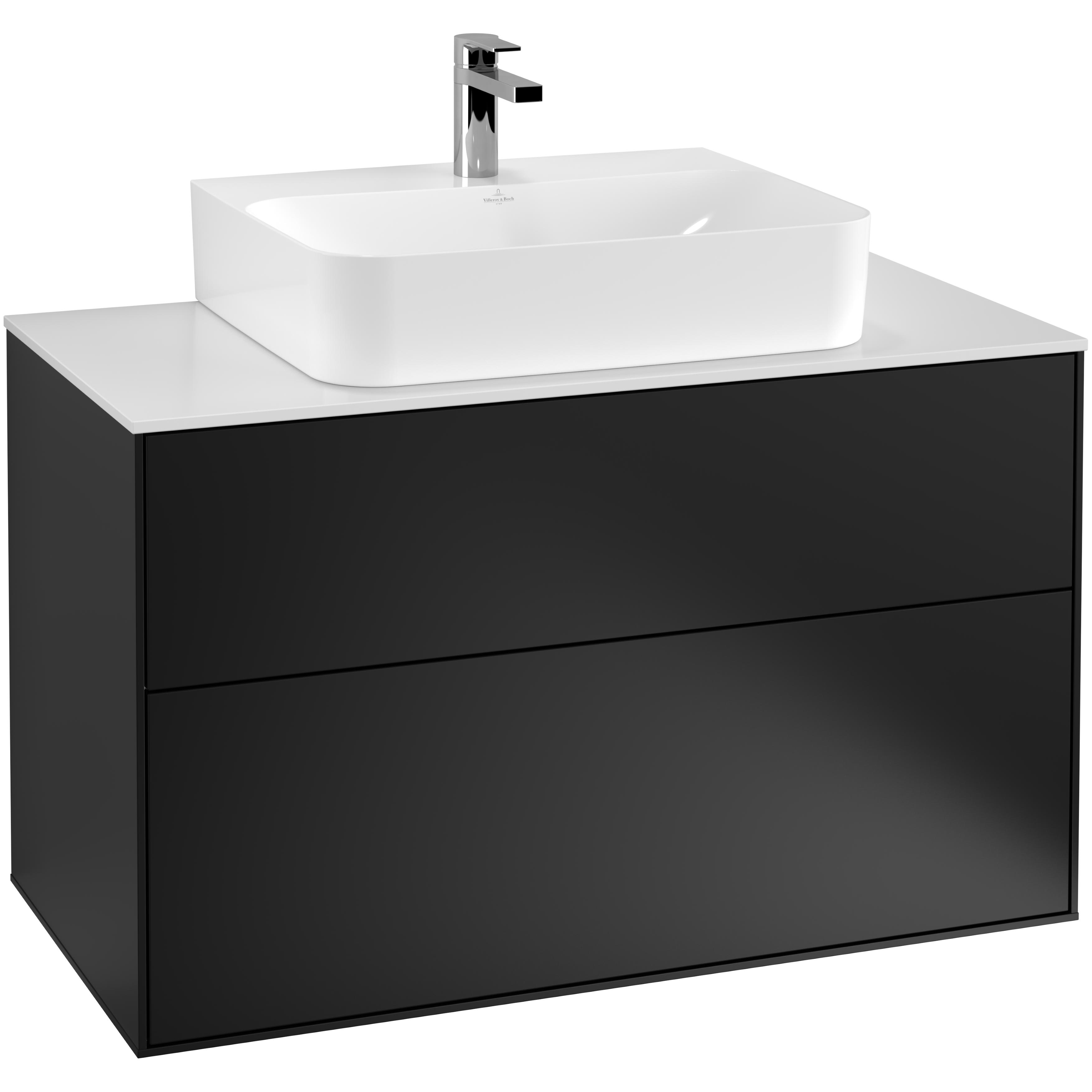 tvättställsskåp villeroy & boch finion med 2 lådor och bänkskiva för centrerat tvättställ