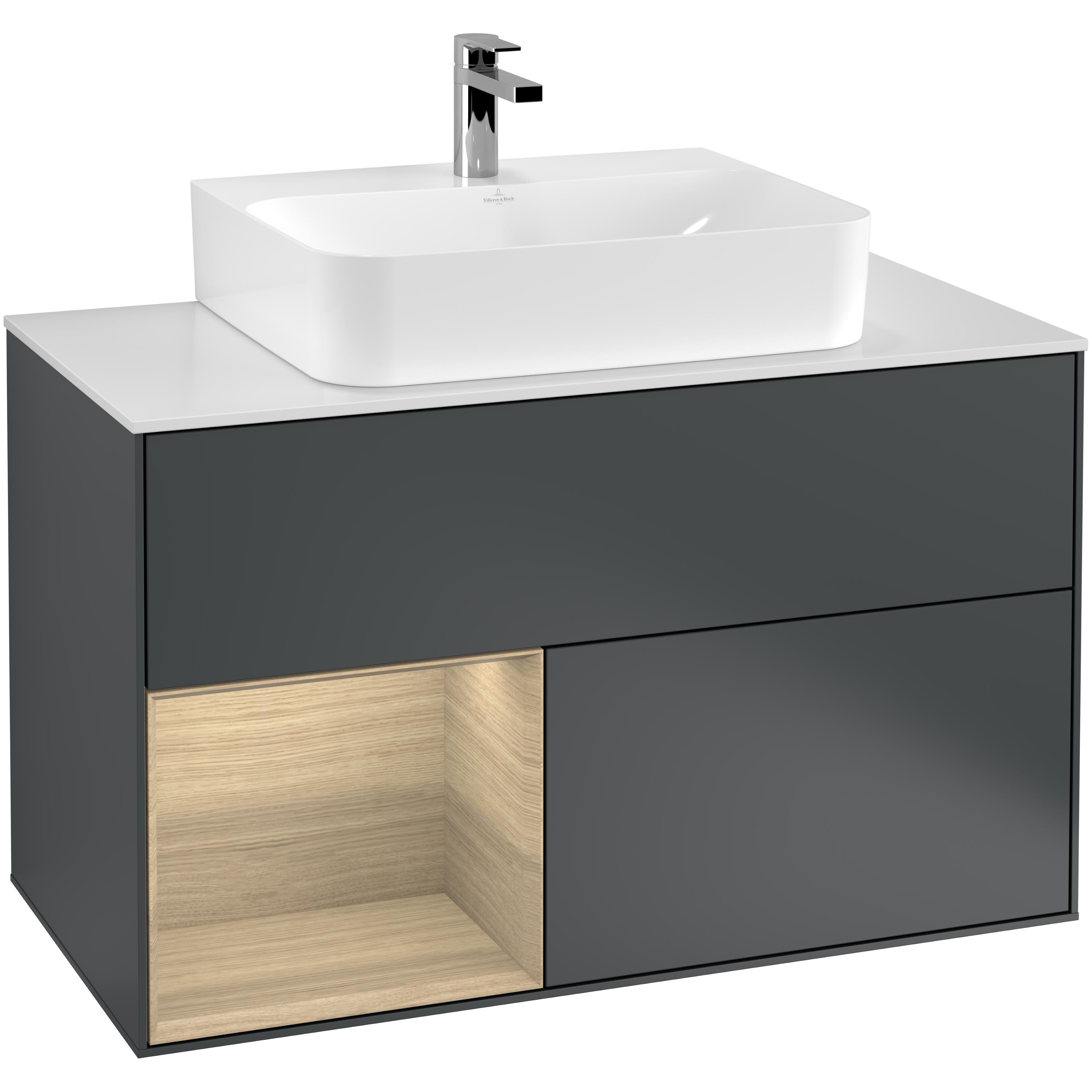 Tvättställsskåp Villeroy & Boch Finion med 2 Lådor Hylla och Bänkskiva för Centrerat Tvättställ | badrum - badrumsmobler - tvattstallsskap-och-kommod | KakelKungen