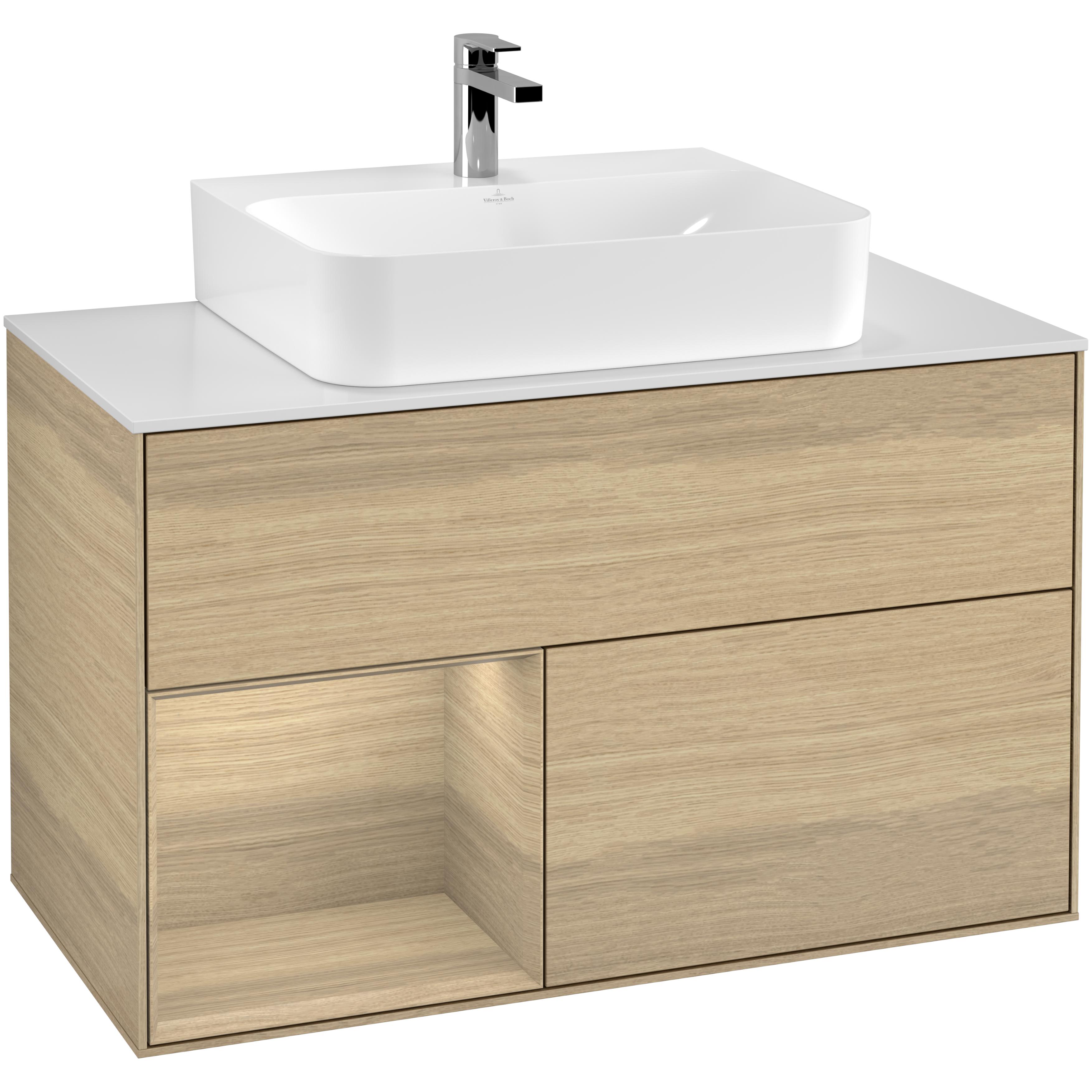 Tvättställsskåp Villeroy & Boch Finion med 2 Lådor Hylla och Bänkskiva för Centrerat Tvättställ | badrum - badrumsmobler - tvattstallsskap-och-kommod | KakelKungen