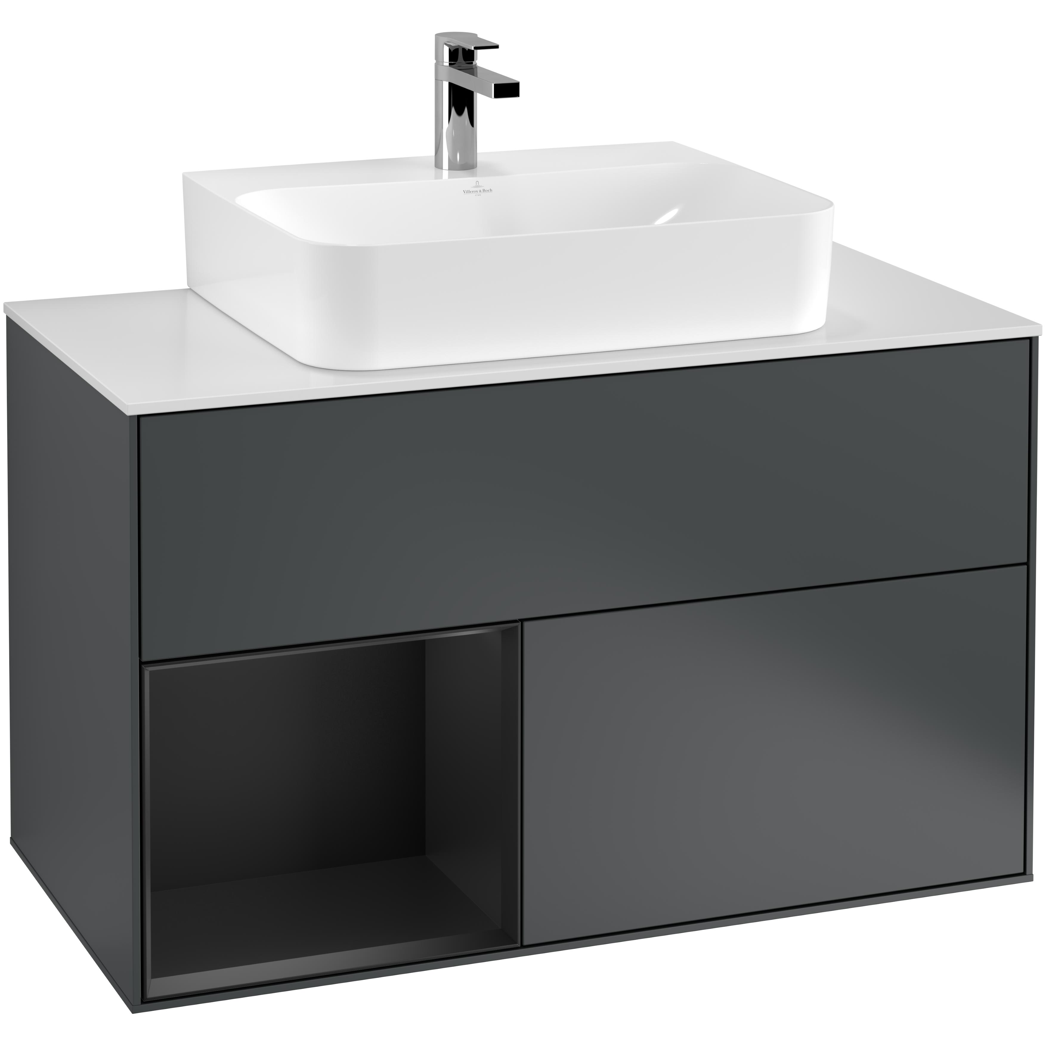 Tvättställsskåp Villeroy & Boch Finion med 2 Lådor Hylla och Bänkskiva för Centrerat Tvättställ | badrum - badrumsmobler - tvattstallsskap-och-kommod | KakelKungen