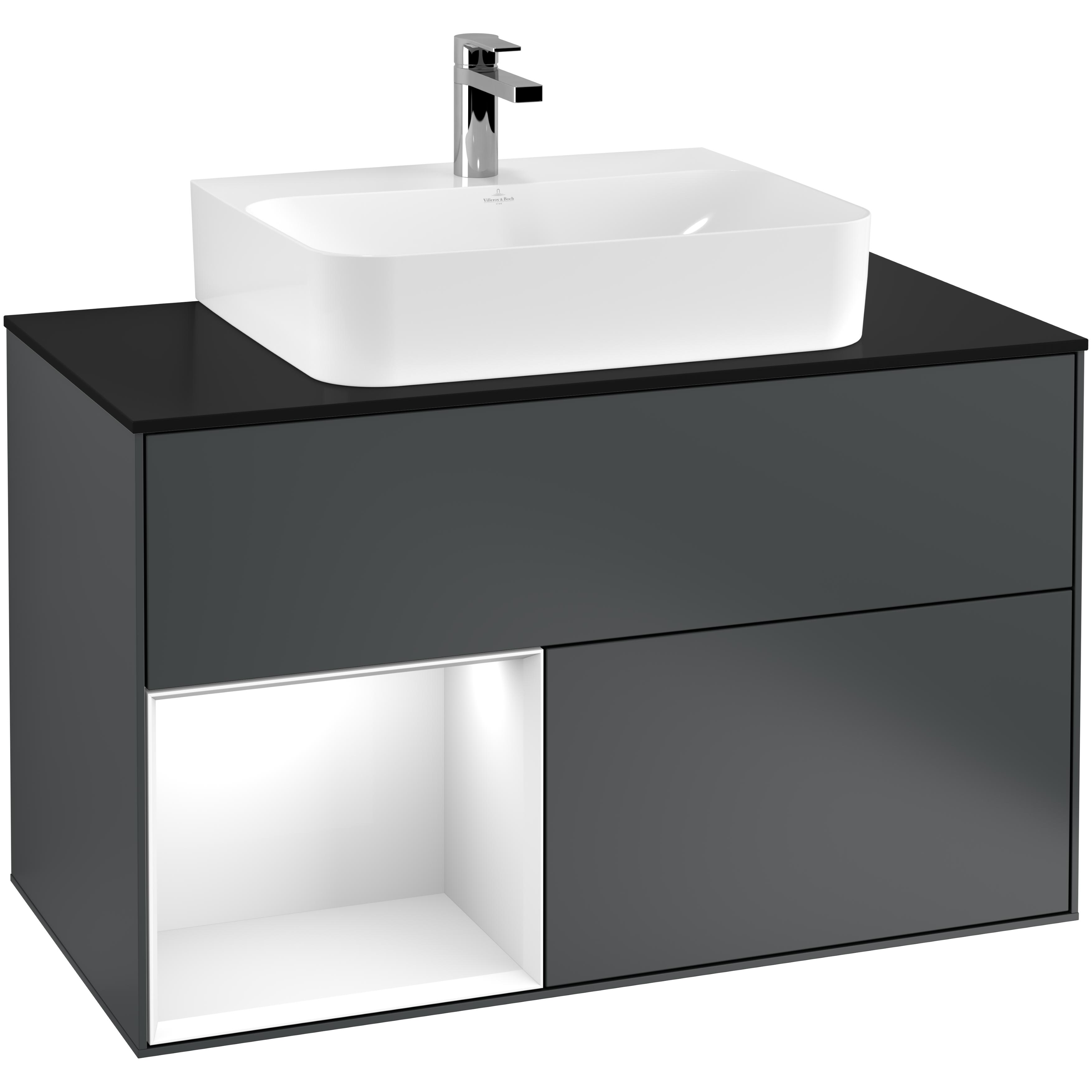 Tvättställsskåp Villeroy & Boch Finion med 2 Lådor Hylla och Bänkskiva för Centrerat Tvättställ | badrum - badrumsmobler - tvattstallsskap-och-kommod | KakelKungen