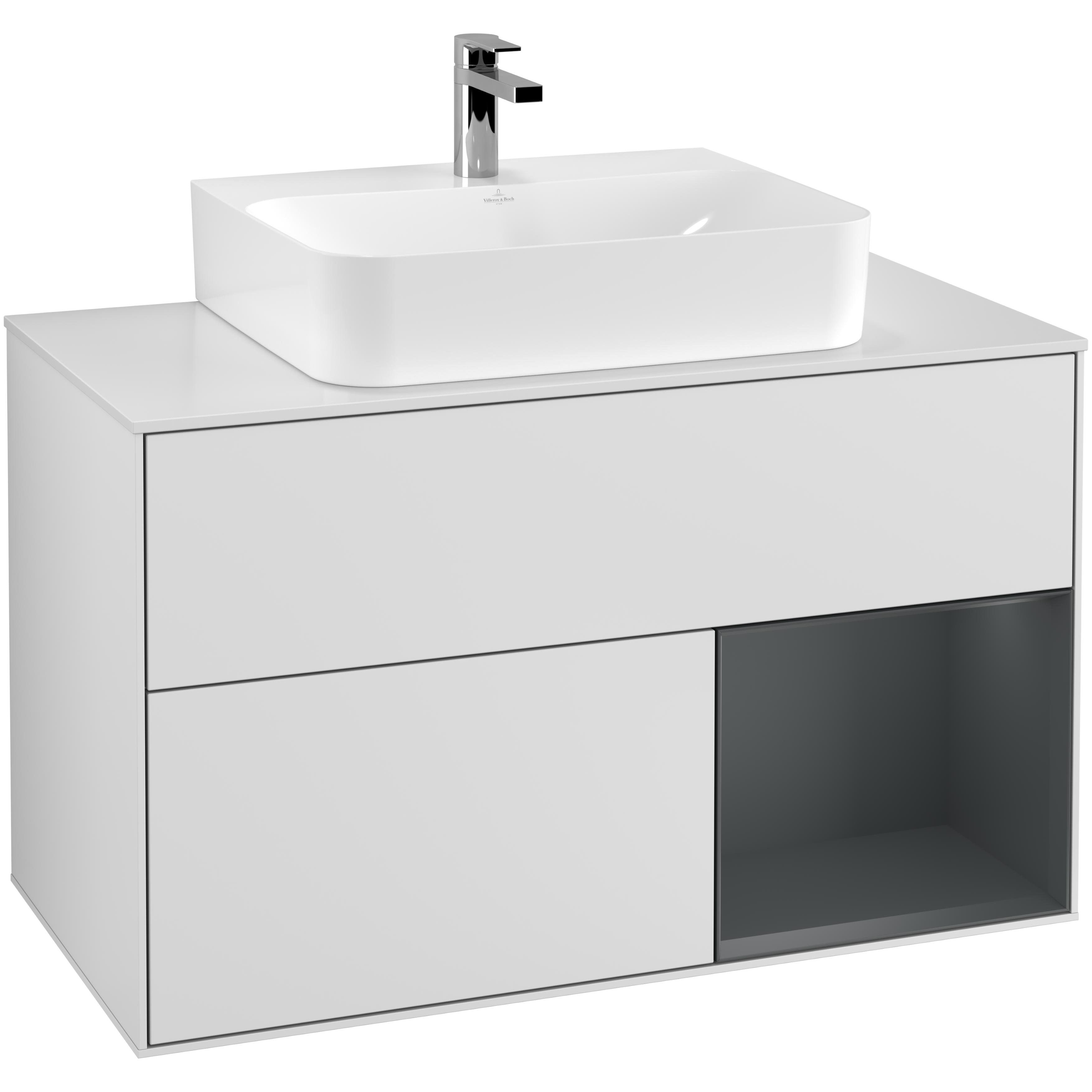 Tvättställsskåp Villeroy & Boch Finion med 2 Lådor Hylla och Bänkskiva för Centrerat Tvättställ | badrum - badrumsmobler - tvattstallsskap-och-kommod | KakelKungen