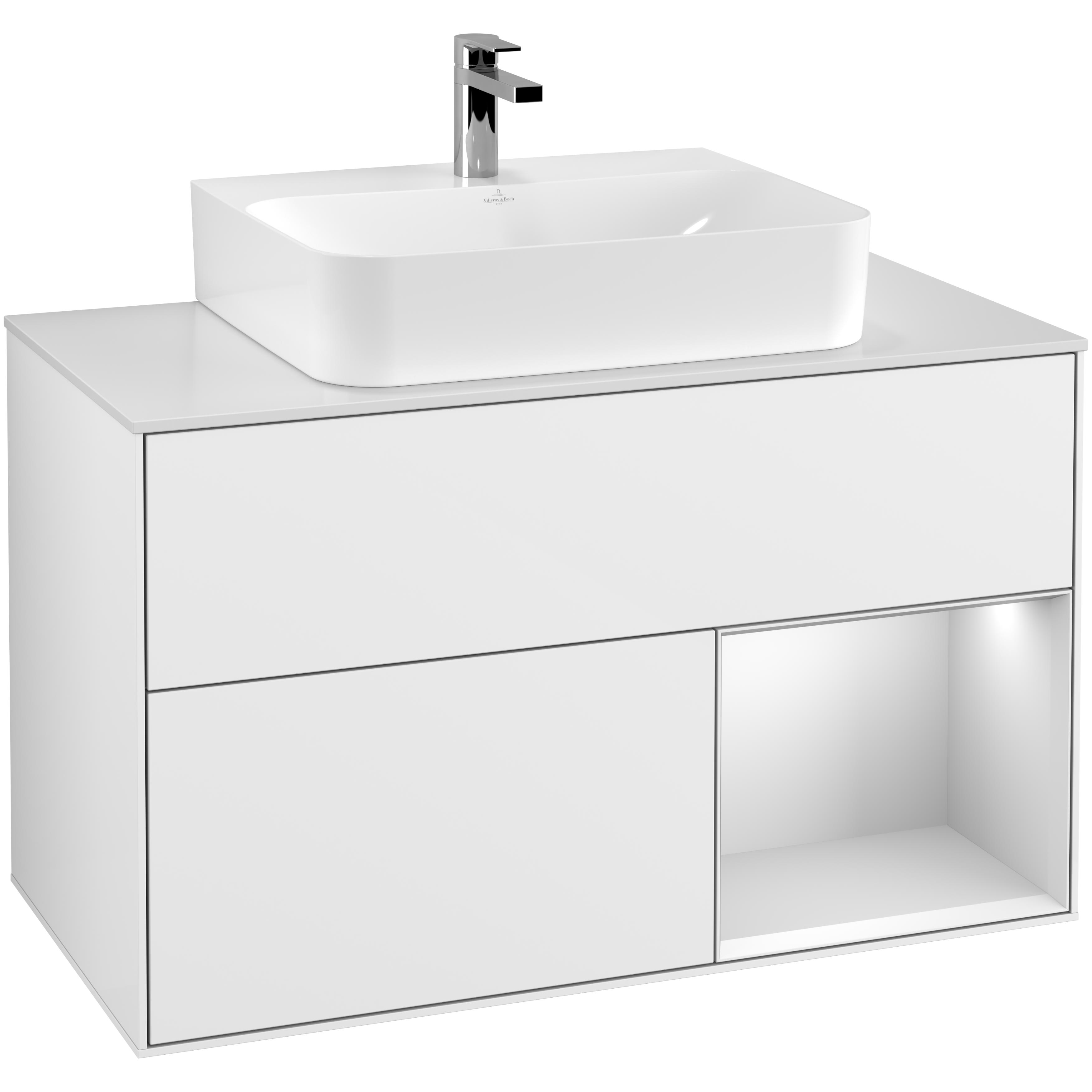 Tvättställsskåp Villeroy & Boch Finion med 2 Lådor Hylla och Bänkskiva för Centrerat Tvättställ | badrum - badrumsmobler - tvattstallsskap-och-kommod | KakelKungen