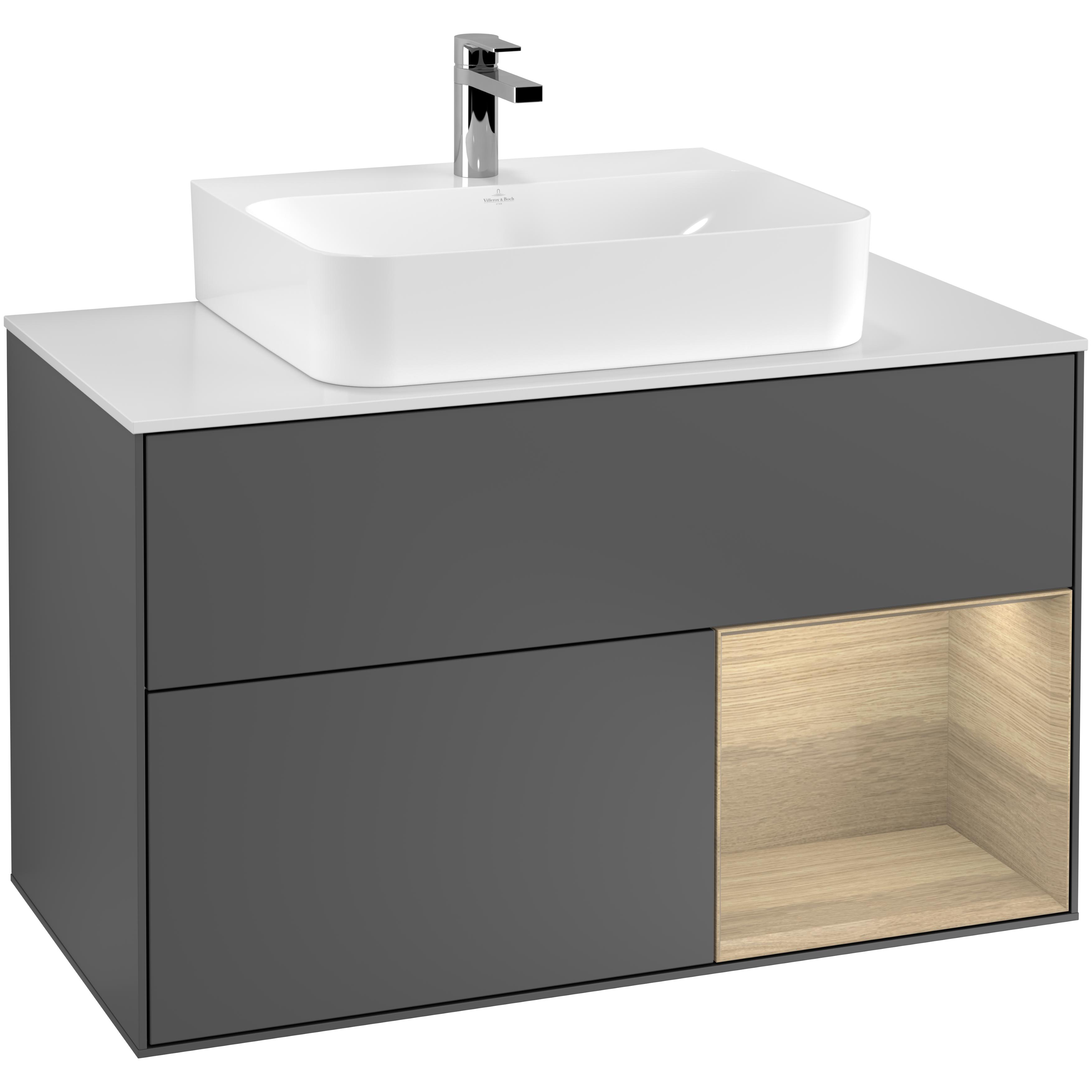 Tvättställsskåp Villeroy & Boch Finion med 2 Lådor Hylla och Bänkskiva för Centrerat Tvättställ | badrum - badrumsmobler - tvattstallsskap-och-kommod | KakelKungen