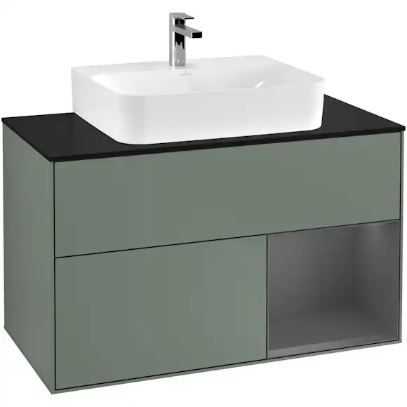 tvättställsskåp villeroy & boch finion med 2 lådor hylla och bänkskiva för centrerat tvättställ