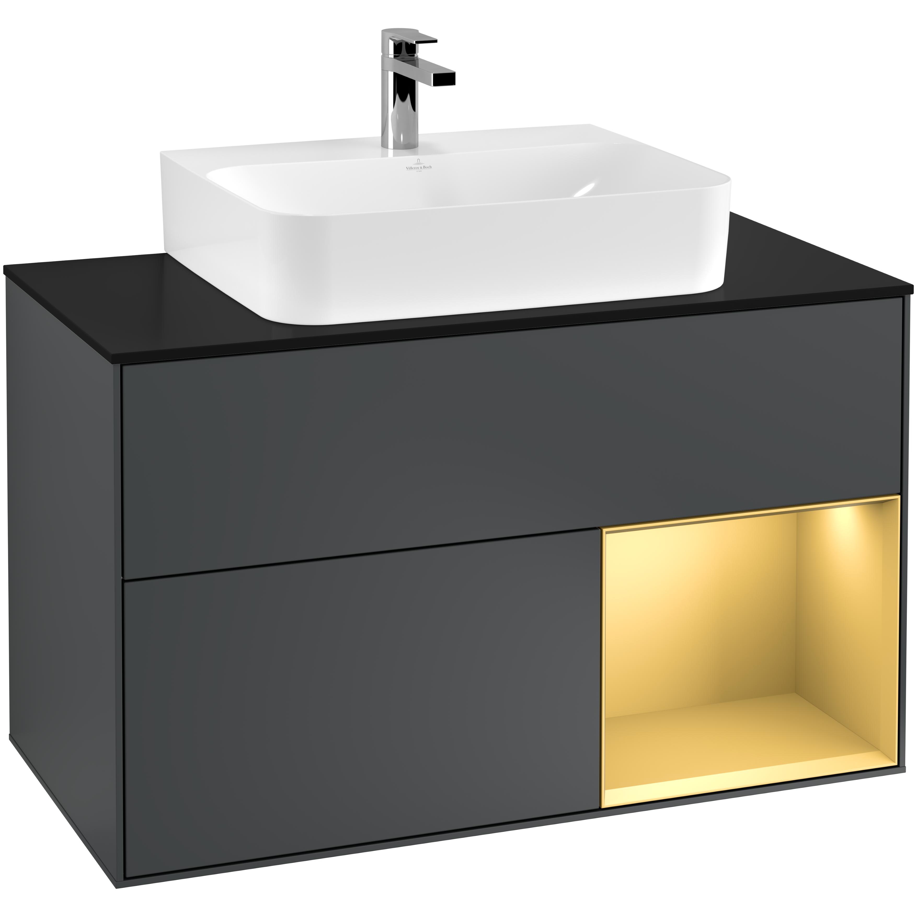 Tvättställsskåp Villeroy & Boch Finion med 2 Lådor Hylla och Bänkskiva för Centrerat Tvättställ | badrum - badrumsmobler - tvattstallsskap-och-kommod | KakelKungen