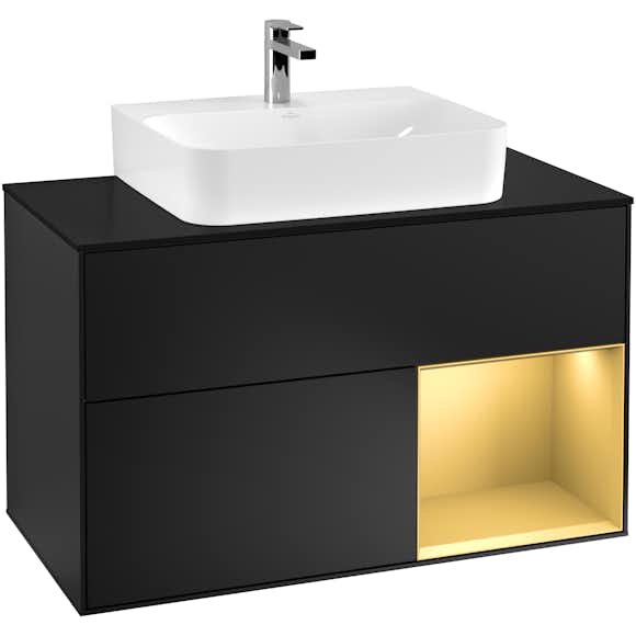 tvättställsskåp villeroy & boch finion med 2 lådor hylla och bänkskiva för centrerat tvättställ