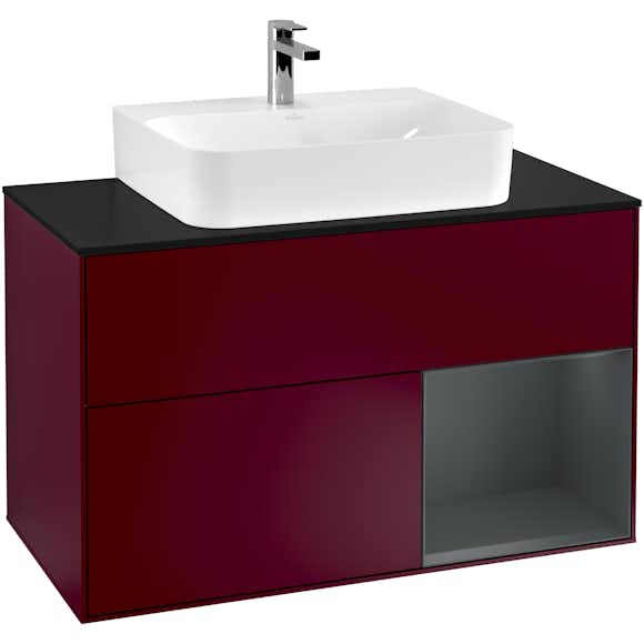 tvättställsskåp villeroy & boch finion med 2 lådor hylla och bänkskiva för centrerat tvättställ