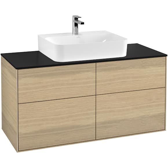 tvättställsskåp villeroy & boch finion med 4 lådor och bänkskiva för centrerat tvättställ