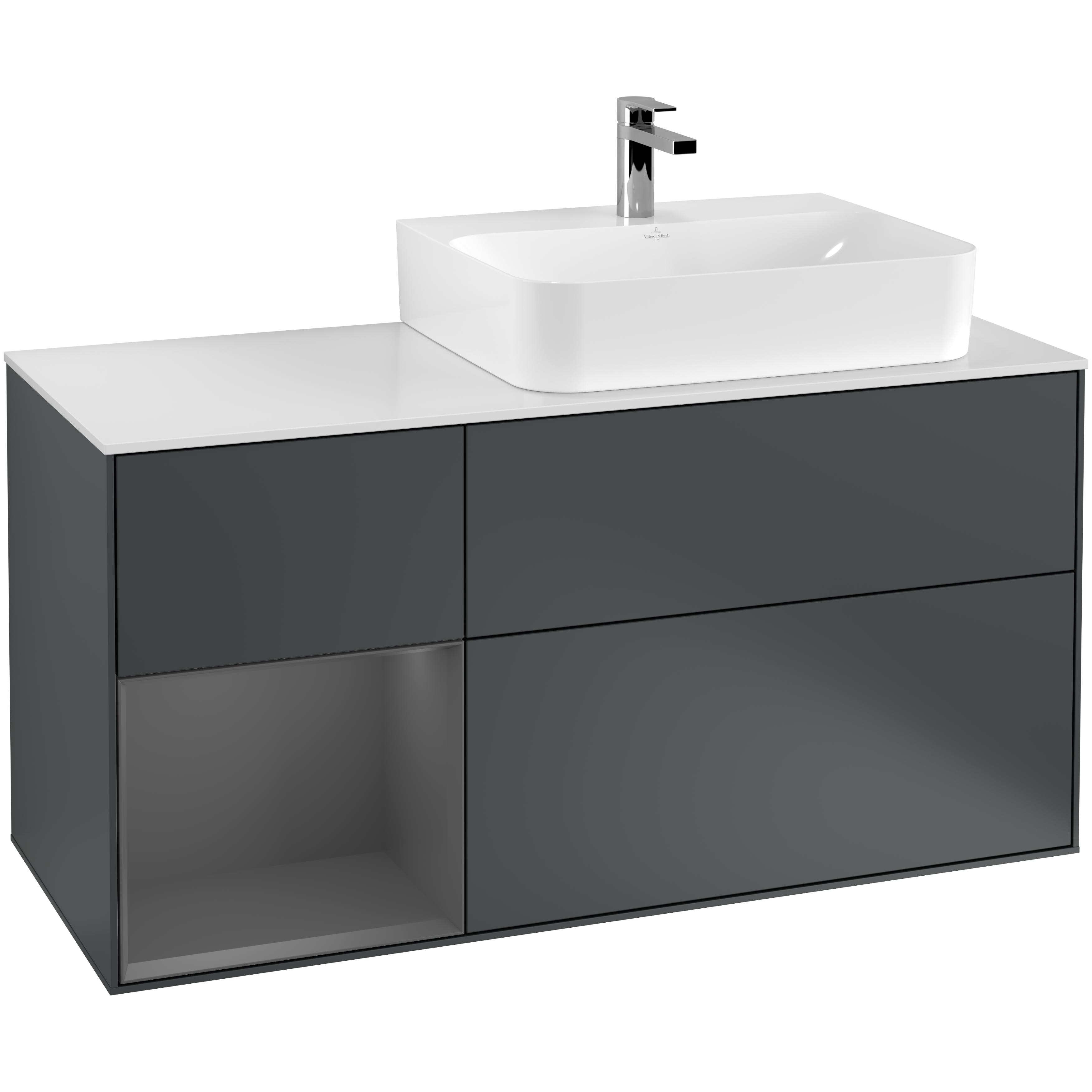 Tvättställsskåp Villeroy & Boch Finion med 3 Lådor Hylla och Bänkskiva för Ocentrerat Tvättställ | badrum - badrumsmobler - tvattstallsskap-och-kommod | KakelKungen