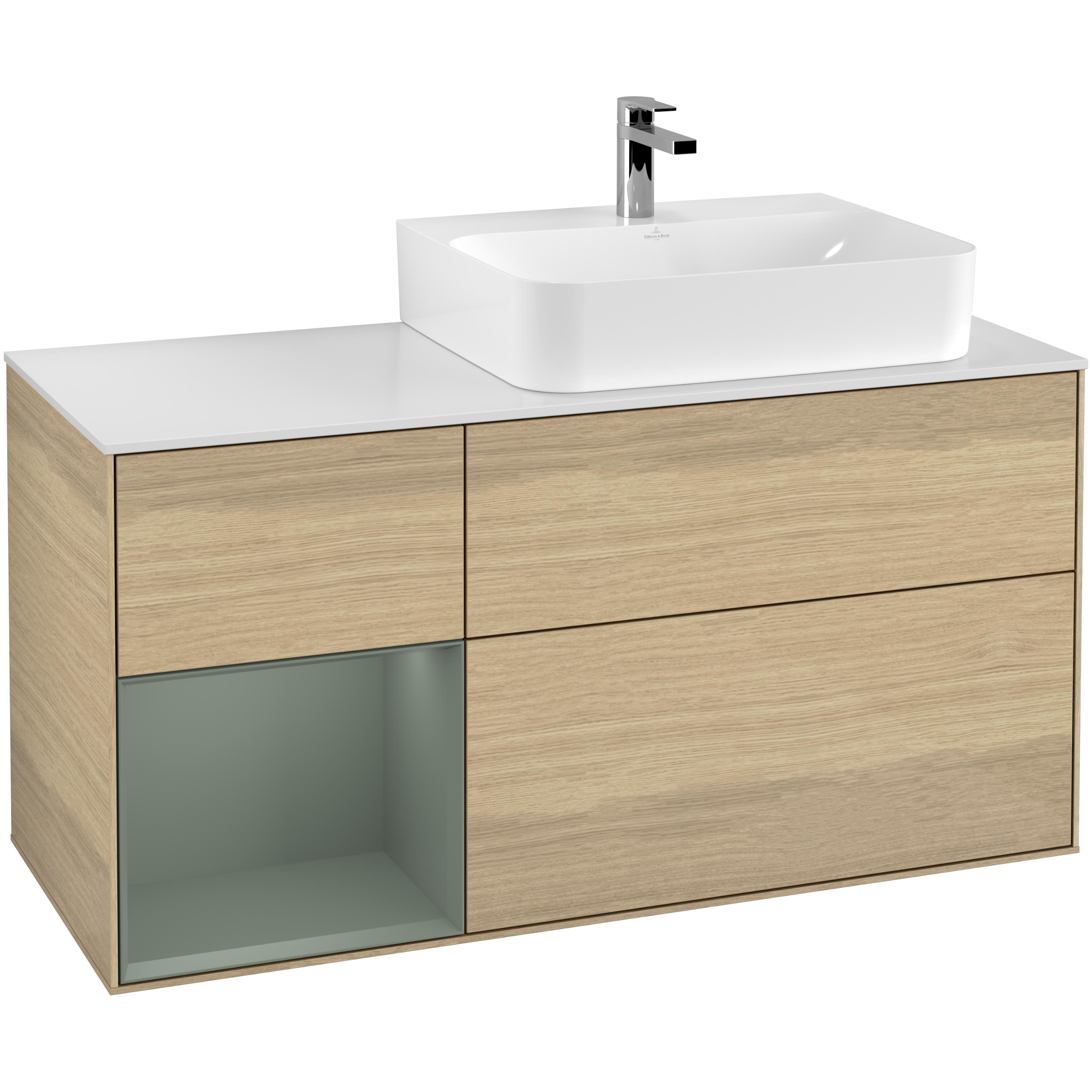 Tvättställsskåp Villeroy & Boch Finion med 3 Lådor Hylla och Bänkskiva för Ocentrerat Tvättställ | badrum - badrumsmobler - tvattstallsskap-och-kommod | KakelKungen