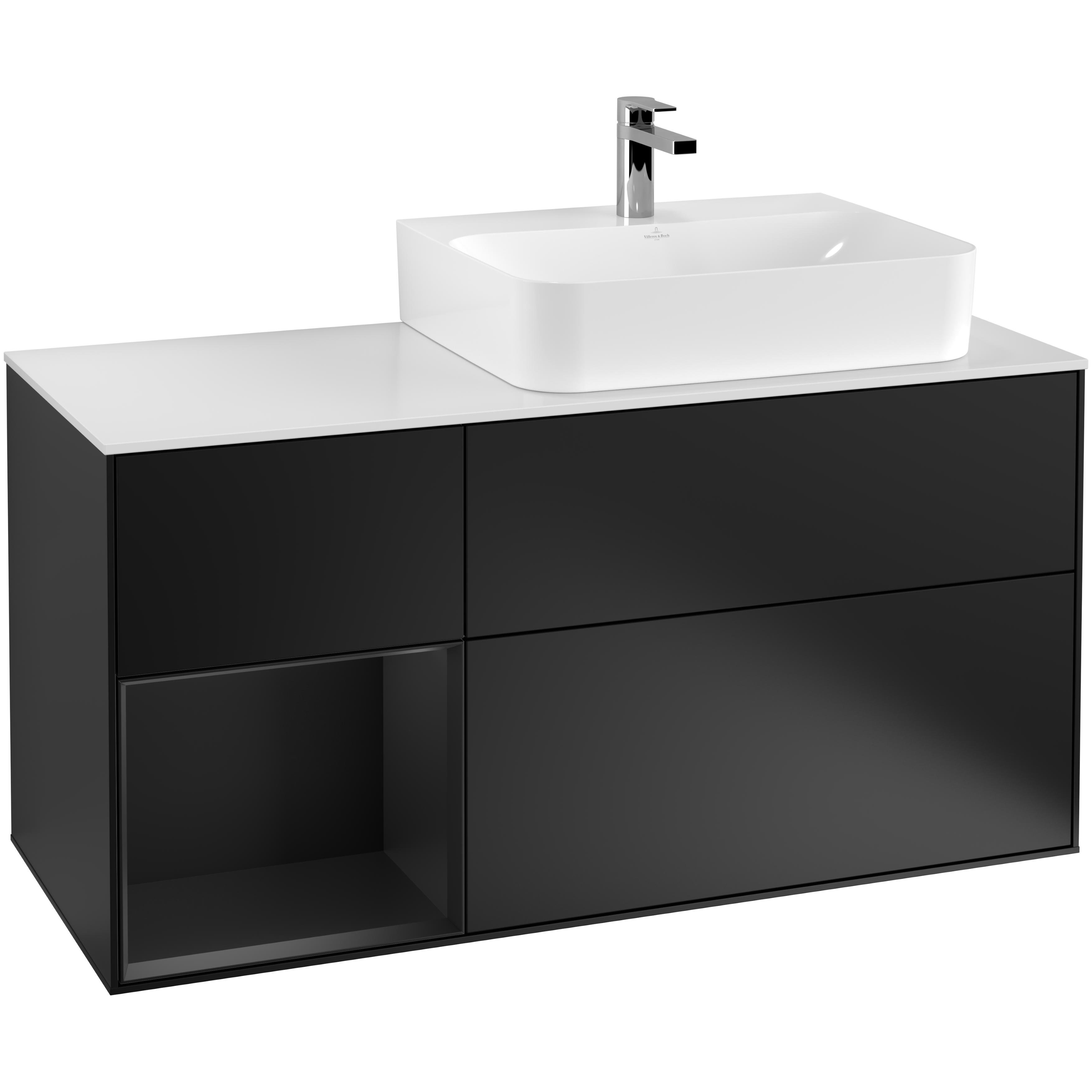 Tvättställsskåp Villeroy & Boch Finion med 3 Lådor Hylla och Bänkskiva för Ocentrerat Tvättställ | badrum - badrumsmobler - tvattstallsskap-och-kommod | KakelKungen