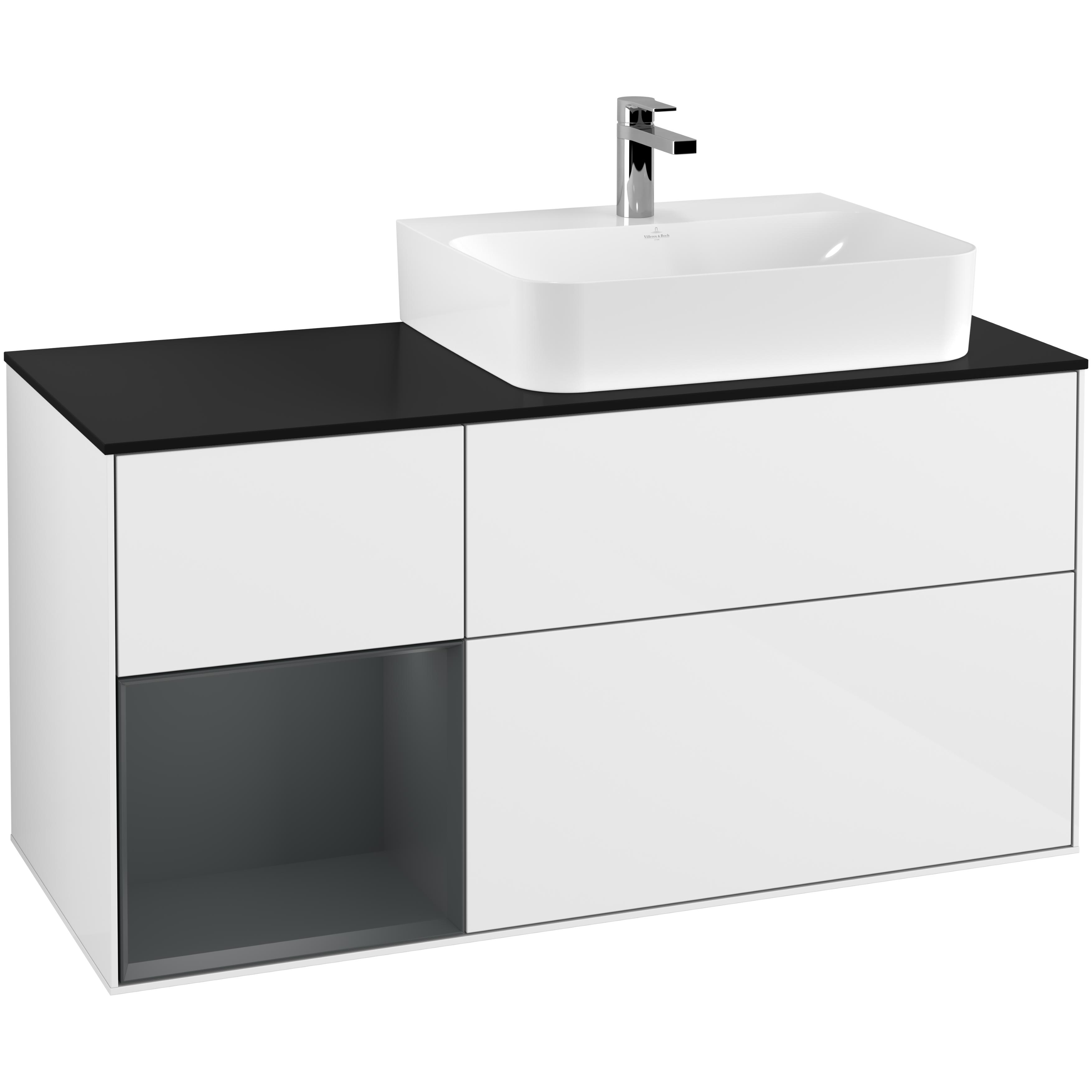 Tvättställsskåp Villeroy & Boch Finion med 3 Lådor Hylla och Bänkskiva för Ocentrerat Tvättställ | badrum - badrumsmobler - tvattstallsskap-och-kommod | KakelKungen