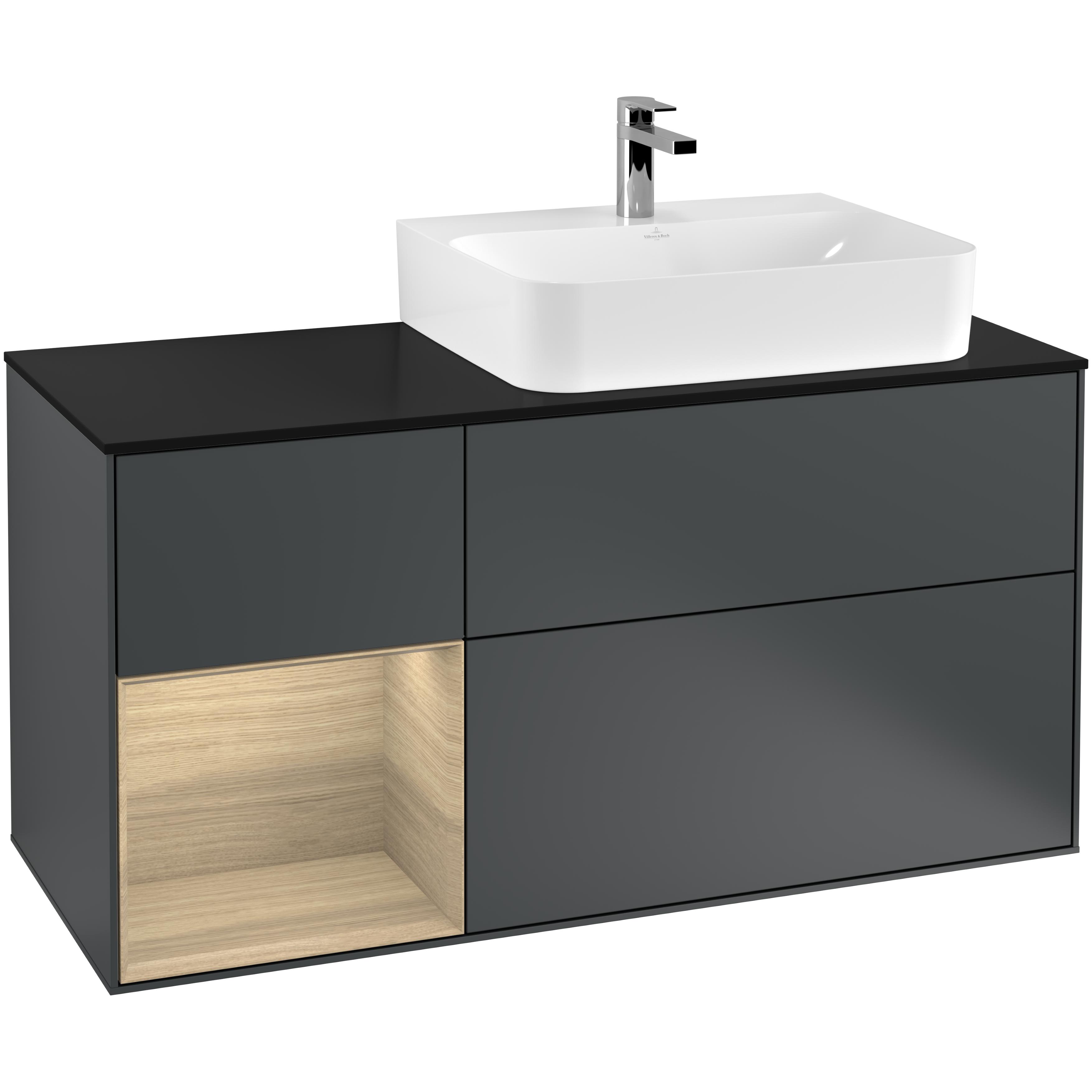 Tvättställsskåp Villeroy & Boch Finion med 3 Lådor Hylla och Bänkskiva för Ocentrerat Tvättställ | badrum - badrumsmobler - tvattstallsskap-och-kommod | KakelKungen