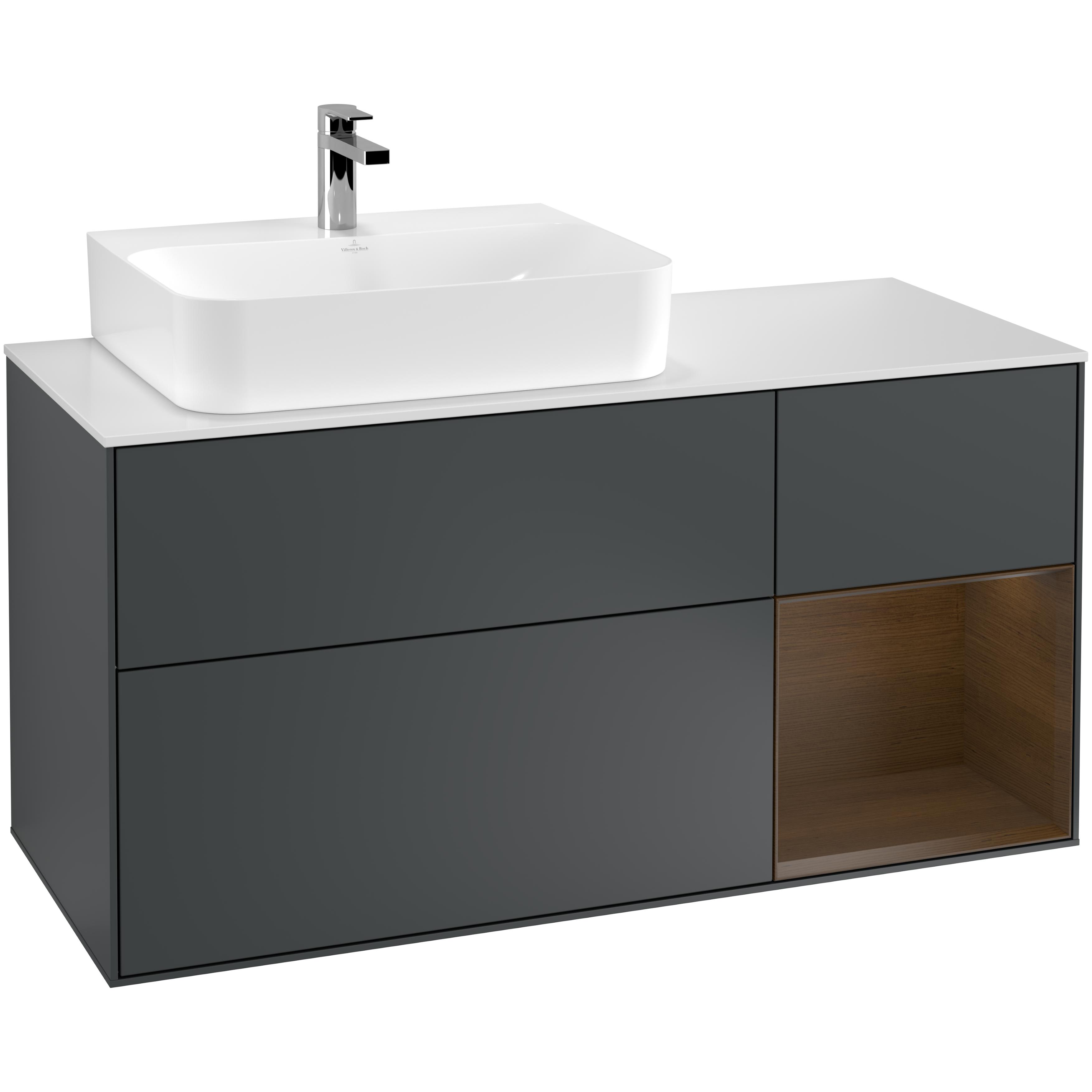 Tvättställsskåp Villeroy & Boch Finion med 3 Lådor Hylla och Bänkskiva för Ocentrerat Tvättställ | badrum - badrumsmobler - tvattstallsskap-och-kommod | KakelKungen