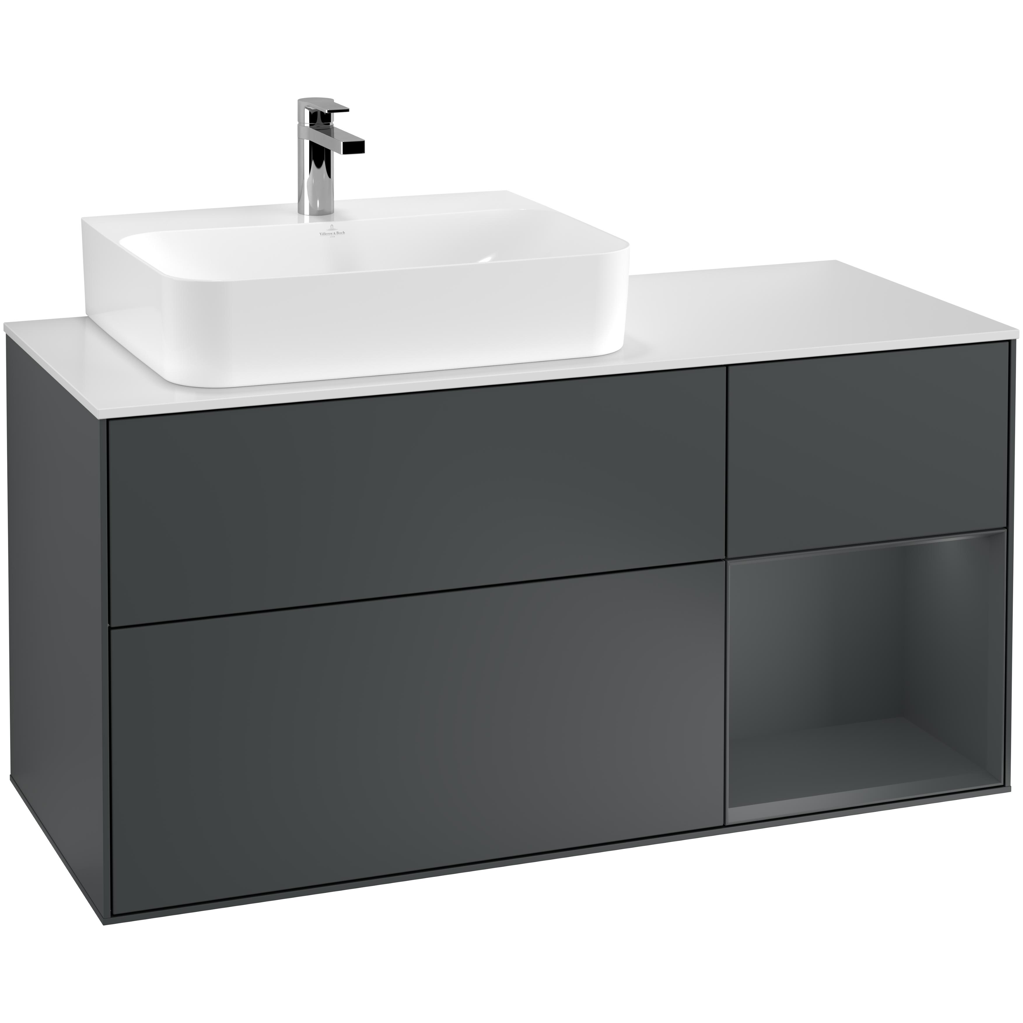 Tvättställsskåp Villeroy & Boch Finion med 3 Lådor Hylla och Bänkskiva för Ocentrerat Tvättställ | badrum - badrumsmobler - tvattstallsskap-och-kommod | KakelKungen