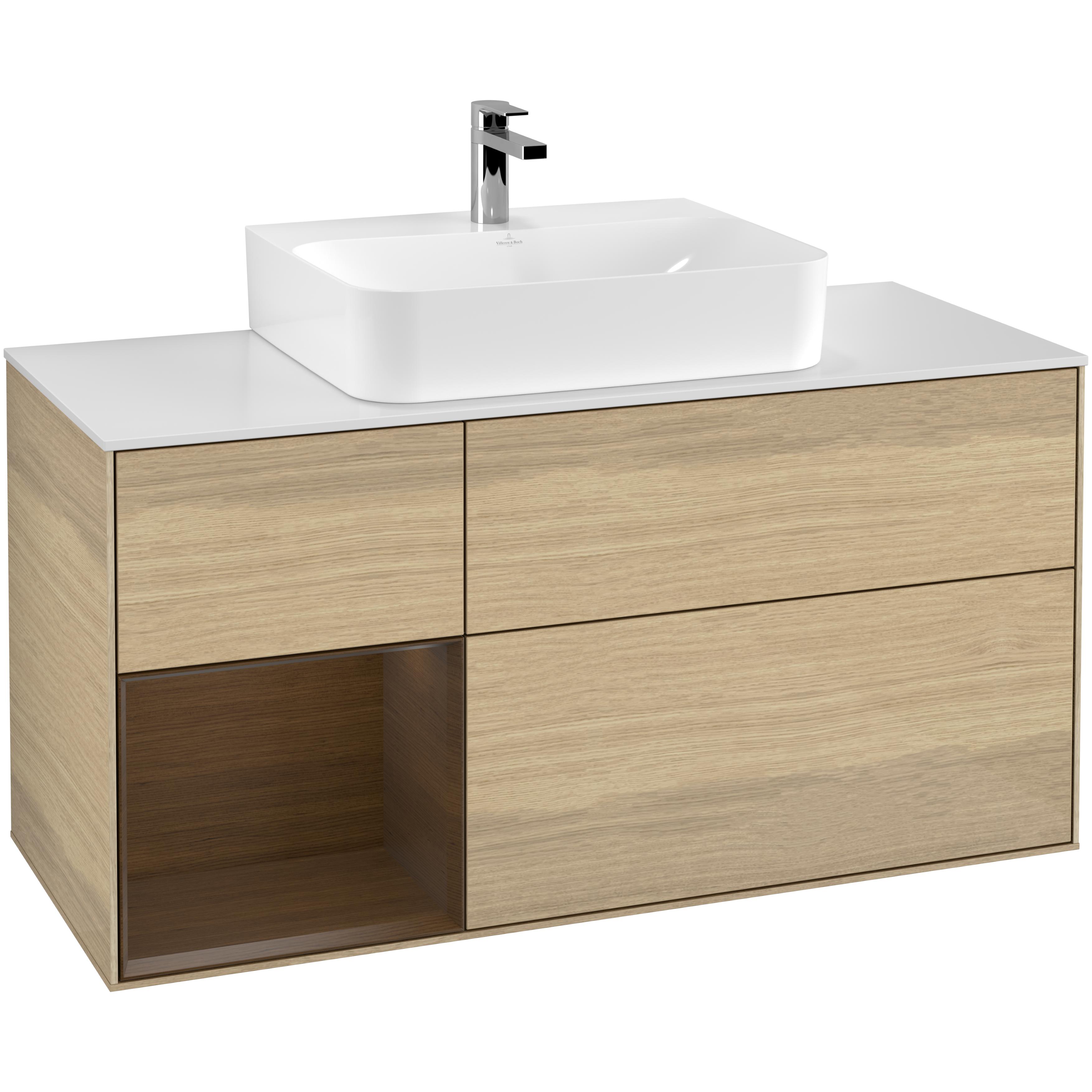 Tvättställsskåp Villeroy & Boch Finion med 3 Lådor Hylla och Bänkskiva för Centrerat Tvättställ | badrum - badrumsmobler - tvattstallsskap-och-kommod | KakelKungen