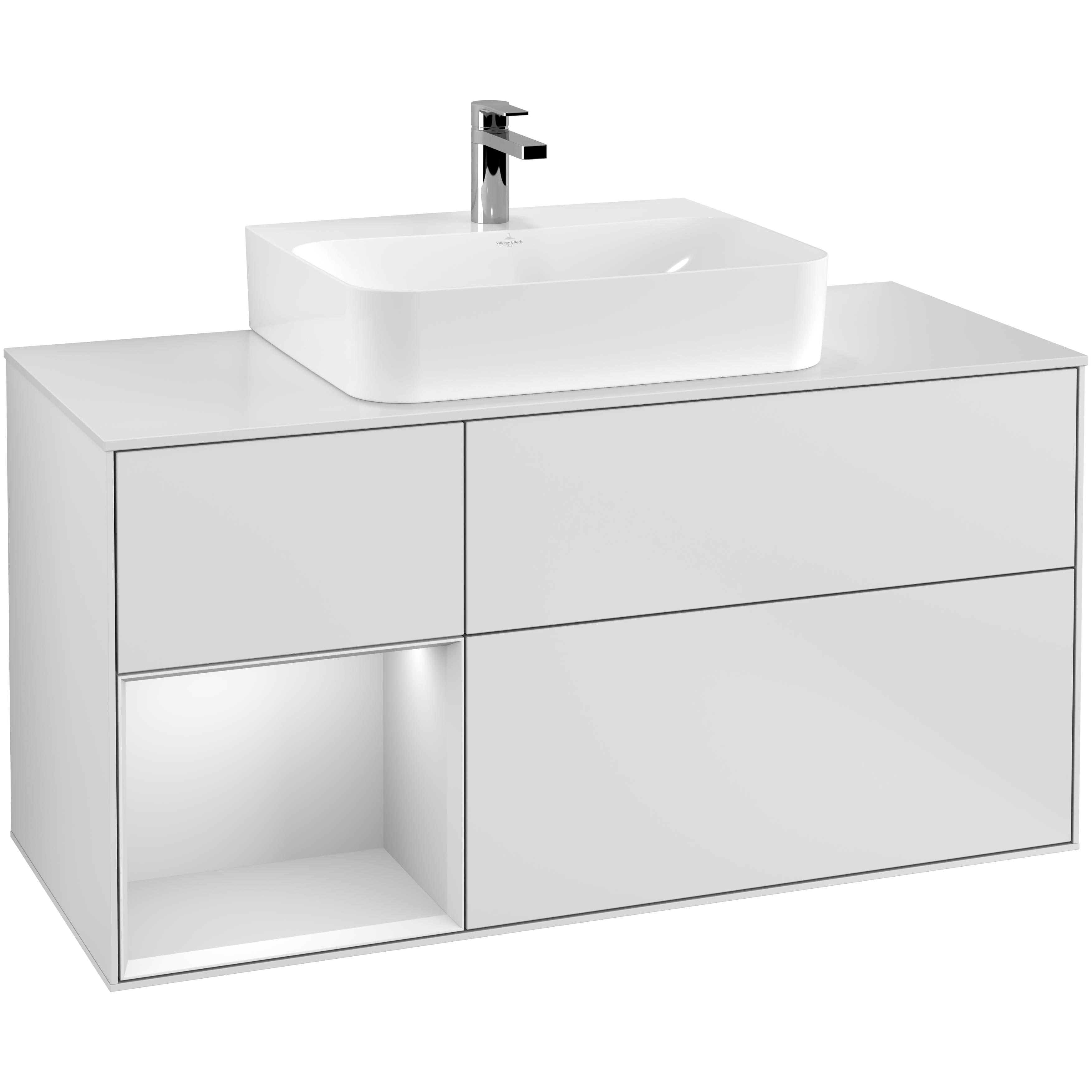 Tvättställsskåp Villeroy & Boch Finion med 3 Lådor Hylla och Bänkskiva för Centrerat Tvättställ | badrum - badrumsmobler - tvattstallsskap-och-kommod | KakelKungen