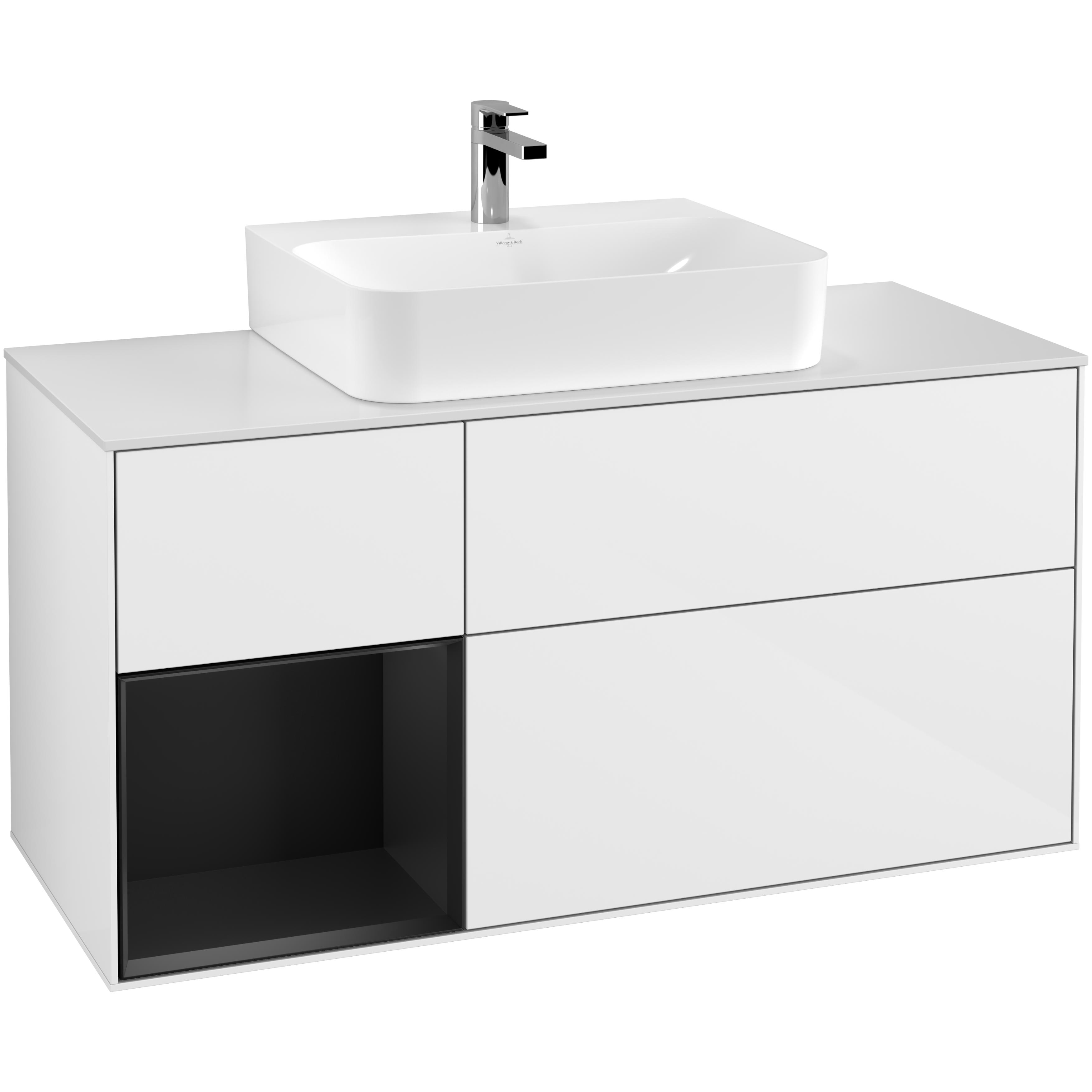 Tvättställsskåp Villeroy & Boch Finion med 3 Lådor Hylla och Bänkskiva för Centrerat Tvättställ | badrum - badrumsmobler - tvattstallsskap-och-kommod | KakelKungen