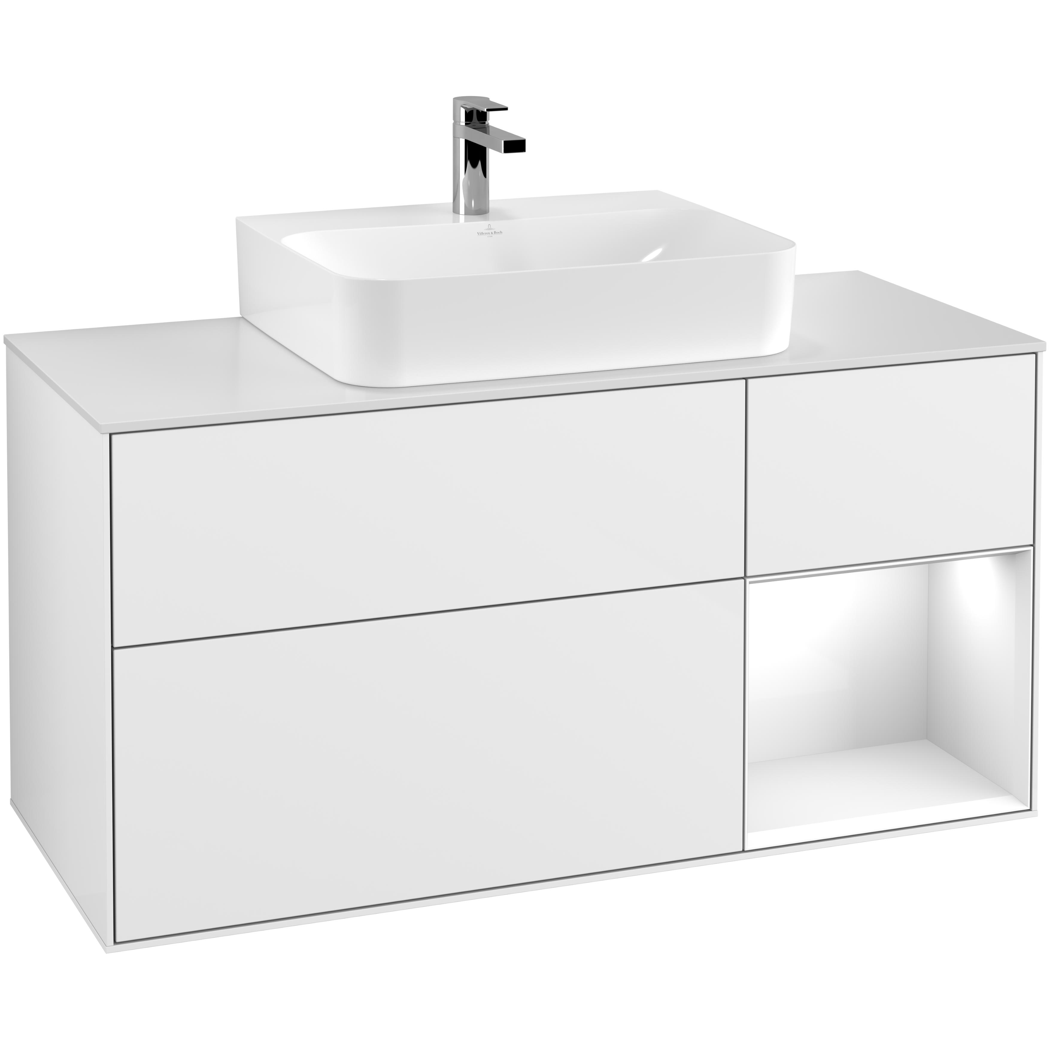 Tvättställsskåp Villeroy & Boch Finion med 3 Lådor Hylla och Bänkskiva för Centrerat Tvättställ | badrum - badrumsmobler - tvattstallsskap-och-kommod | KakelKungen