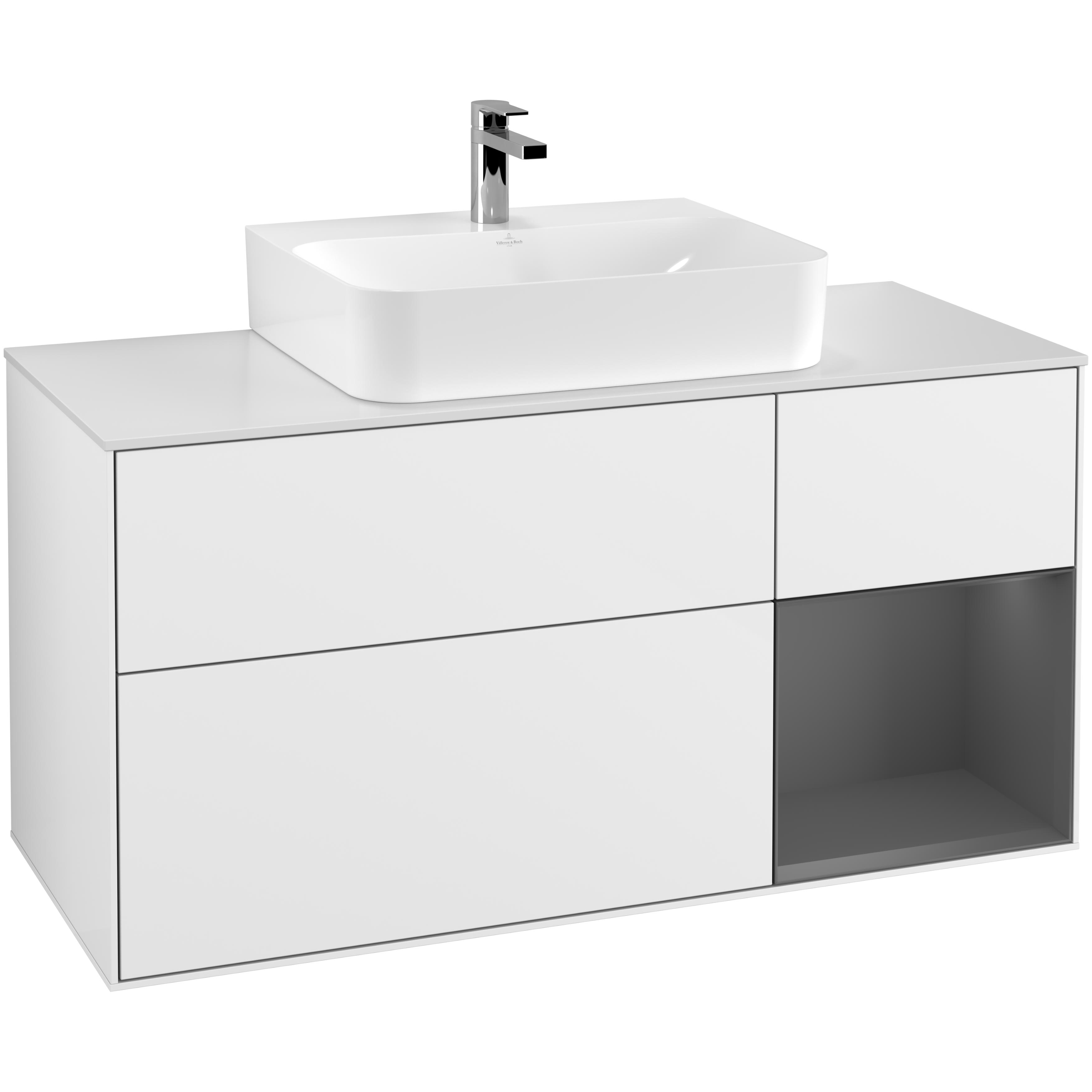 Tvättställsskåp Villeroy & Boch Finion med 3 Lådor Hylla och Bänkskiva för Centrerat Tvättställ | badrum - badrumsmobler - tvattstallsskap-och-kommod | KakelKungen