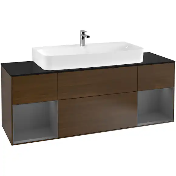 tvättställsskåp villeroy & boch finion med två hyllor och bänkskiva för centrerat tvättställ