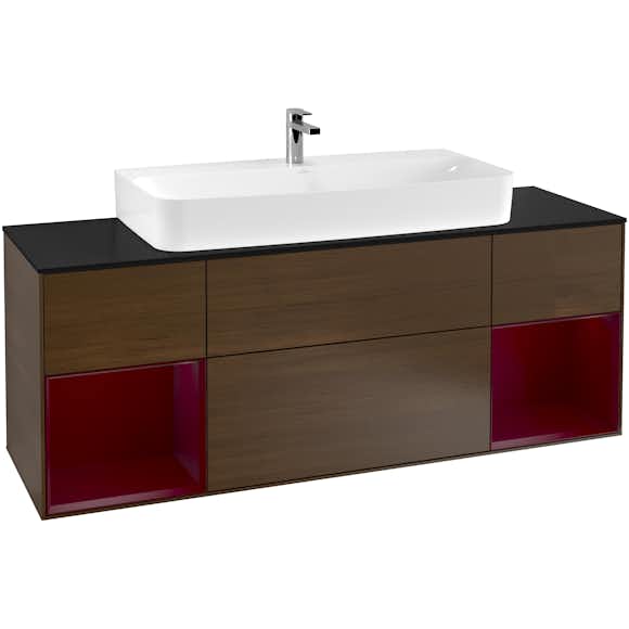 tvättställsskåp villeroy & boch finion med två hyllor och bänkskiva för centrerat tvättställ