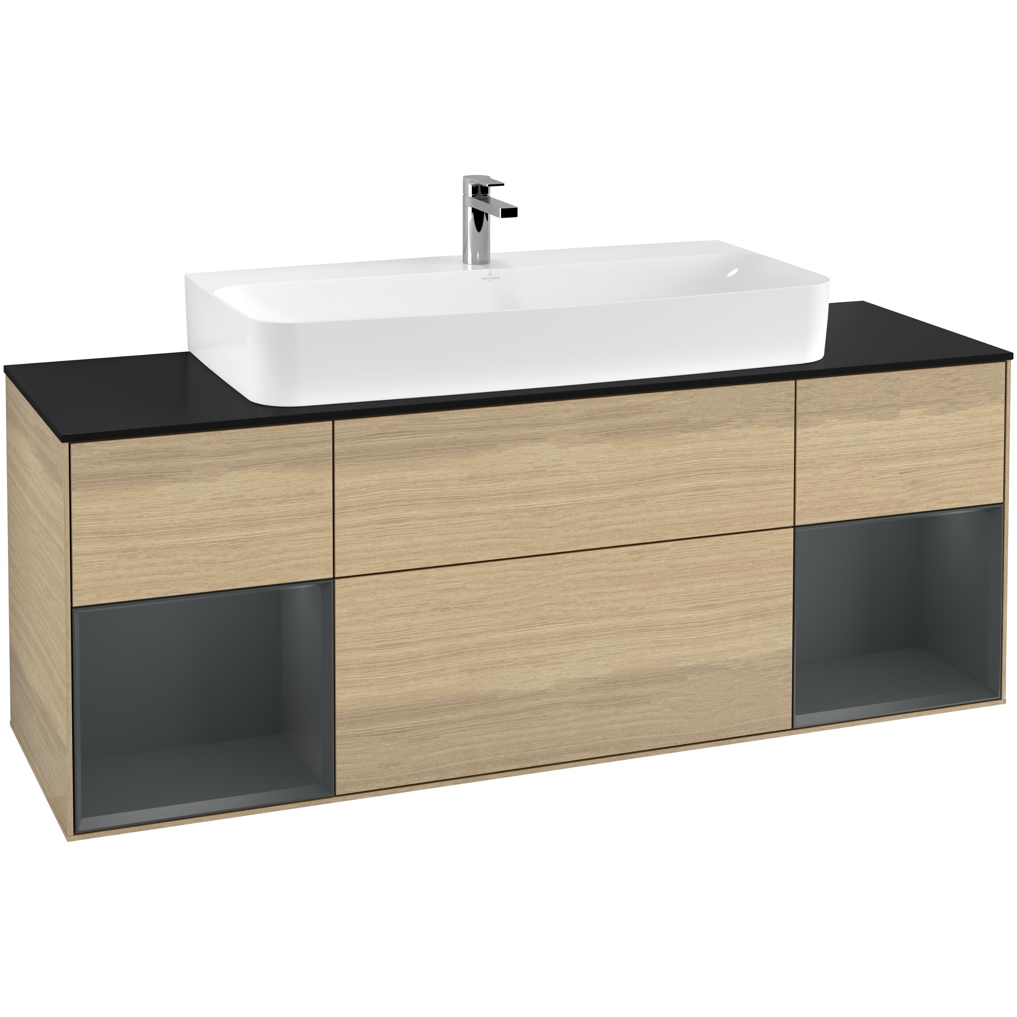 tvättställsskåp villeroy & boch finion med två hyllor och bänkskiva för centrerat tvättställ