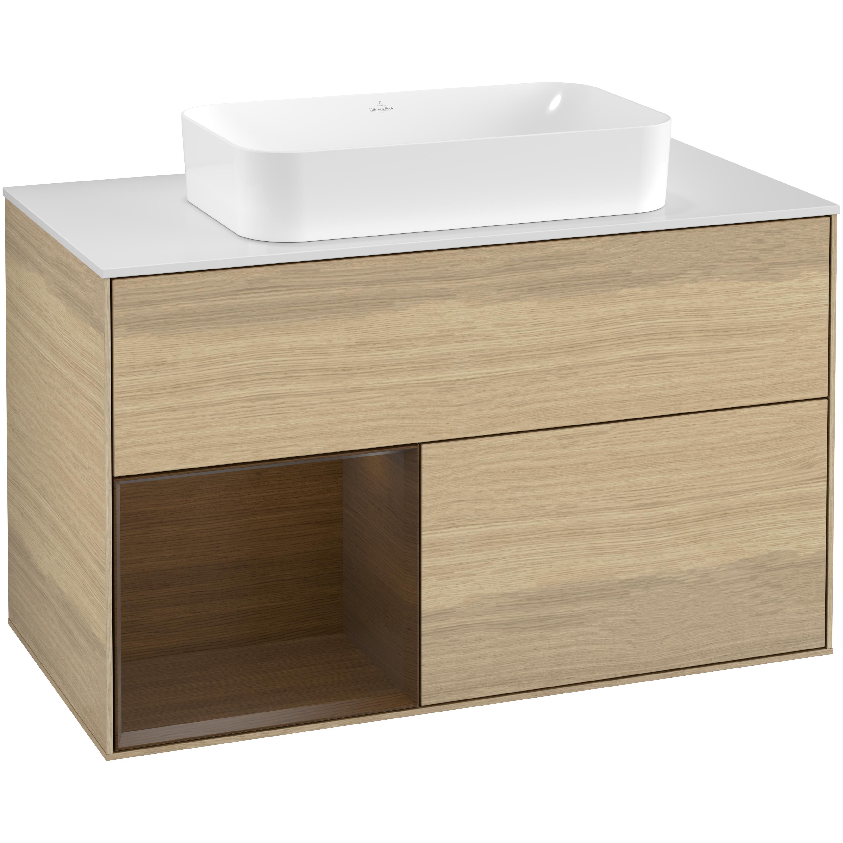 tvättställsskåp villeroy & boch finion med 2 lådor hylla och bänkskiva för fristående tvättställ