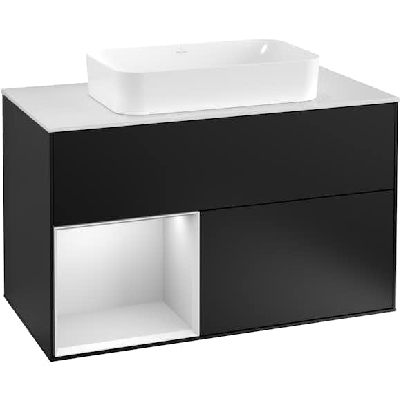 tvättställsskåp villeroy & boch finion med 2 lådor hylla och bänkskiva för fristående tvättställ