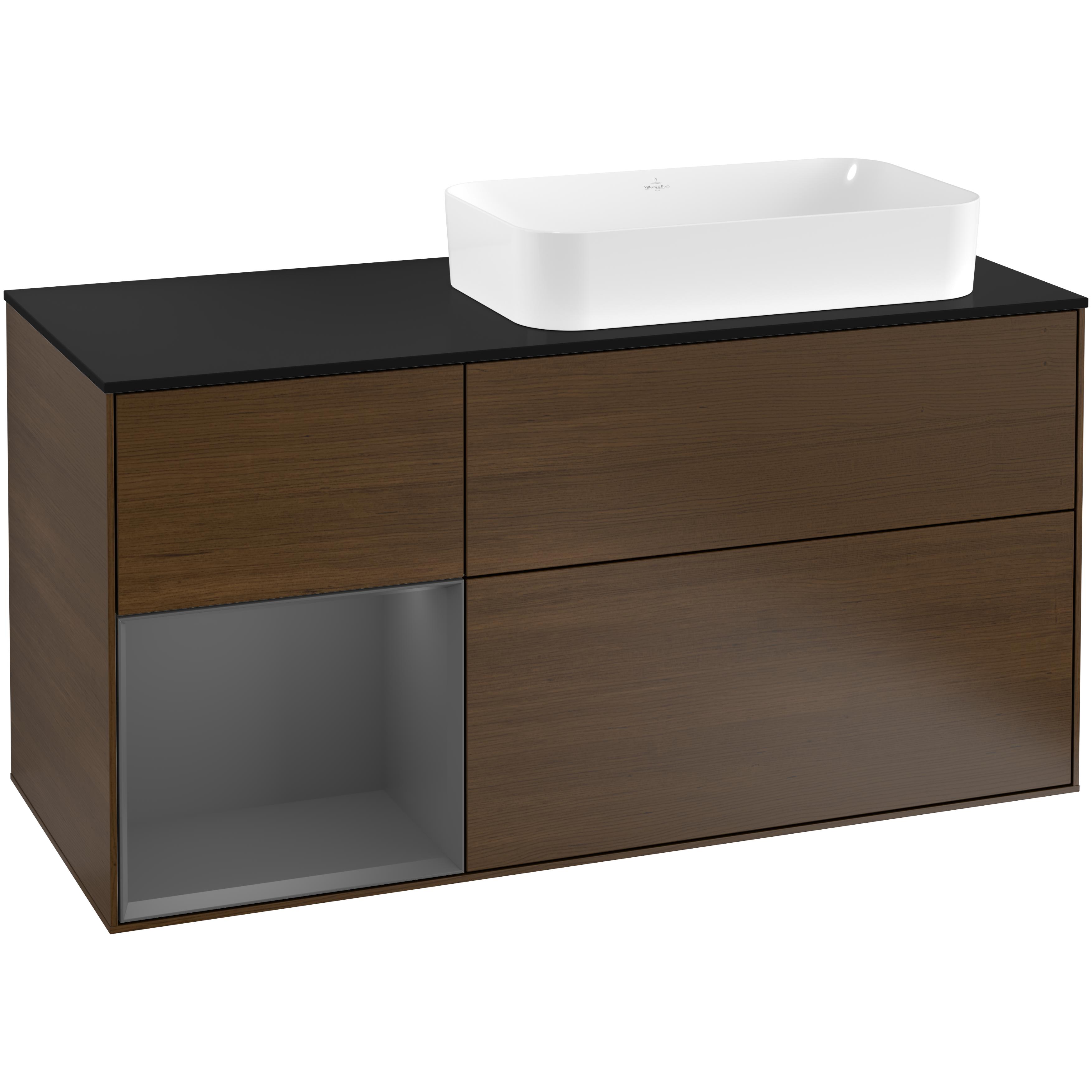 tvättställsskåp villeroy & boch finion med 3 lådor hylla och bänkskiva för ocentrerat fristående tvättställ