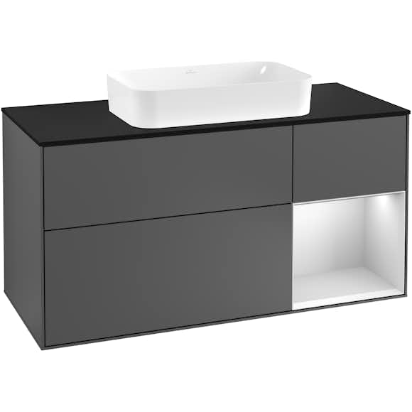 tvättställsskåp villeroy & boch finion med 3 lådor hylla och bänkskiva för fristående tvättställ