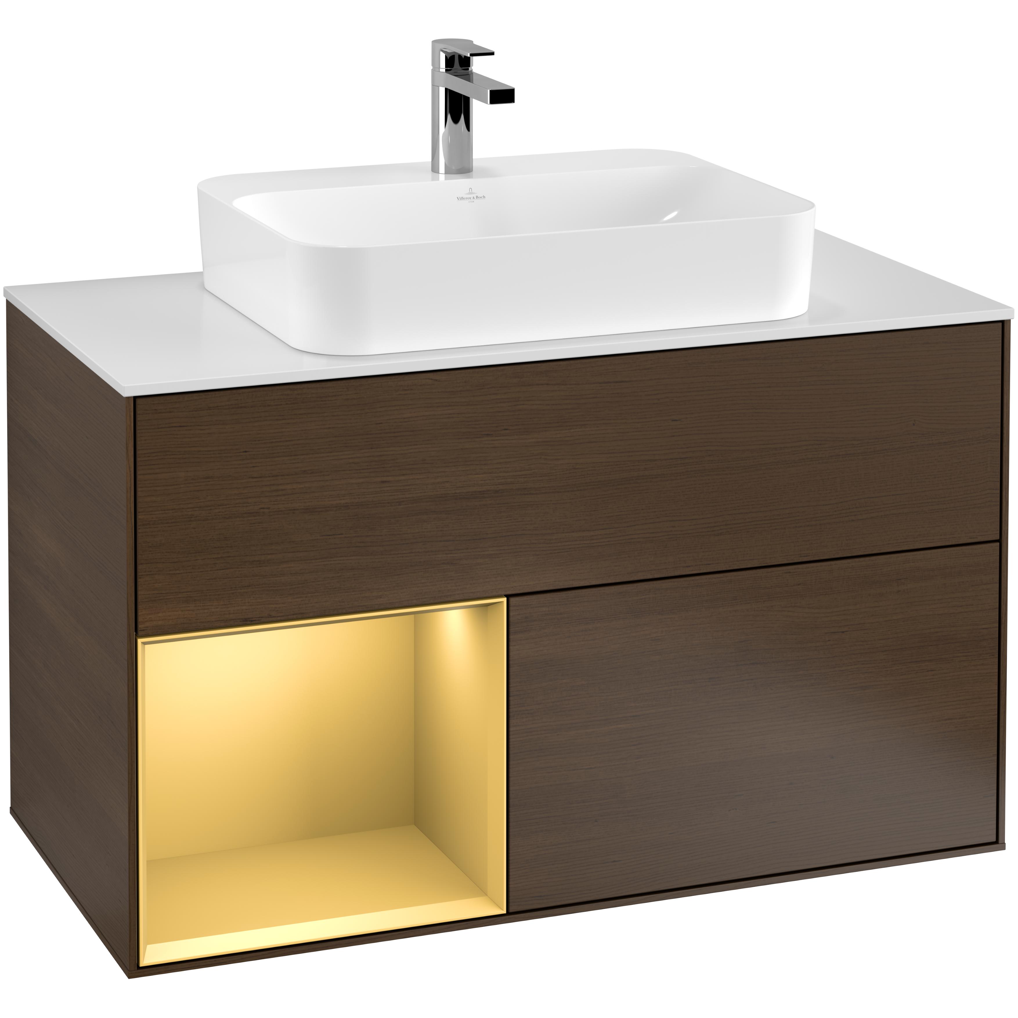 tvättställsskåp villeroy & boch finion med 2 lådor hylla och bänkskiva för ytmonterat tvättställ