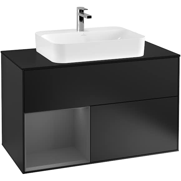 tvättställsskåp villeroy & boch finion med 2 lådor hylla och bänkskiva för ytmonterat tvättställ