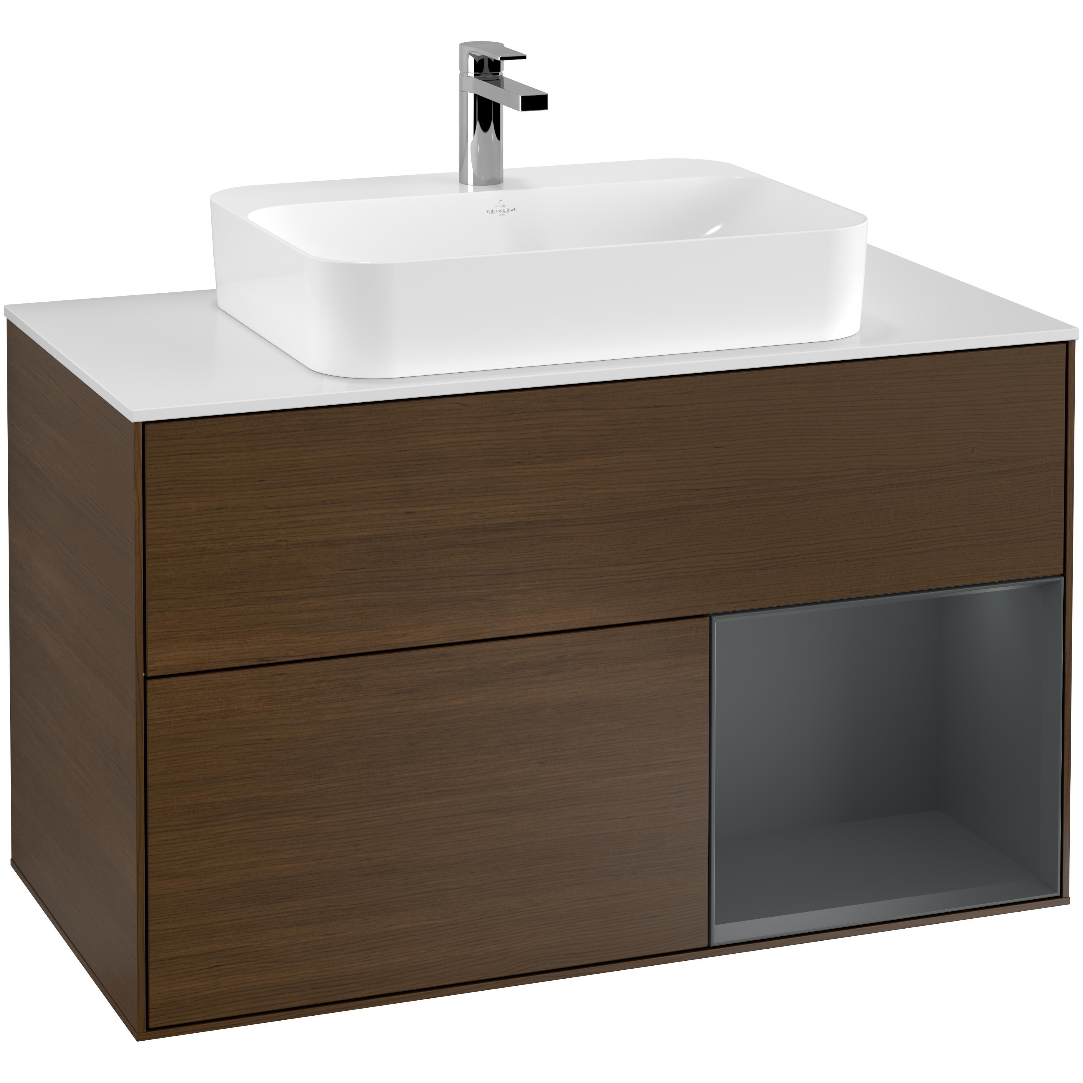 tvättställsskåp villeroy & boch finion med 2 lådor hylla och bänkskiva för ytmonterat tvättställ