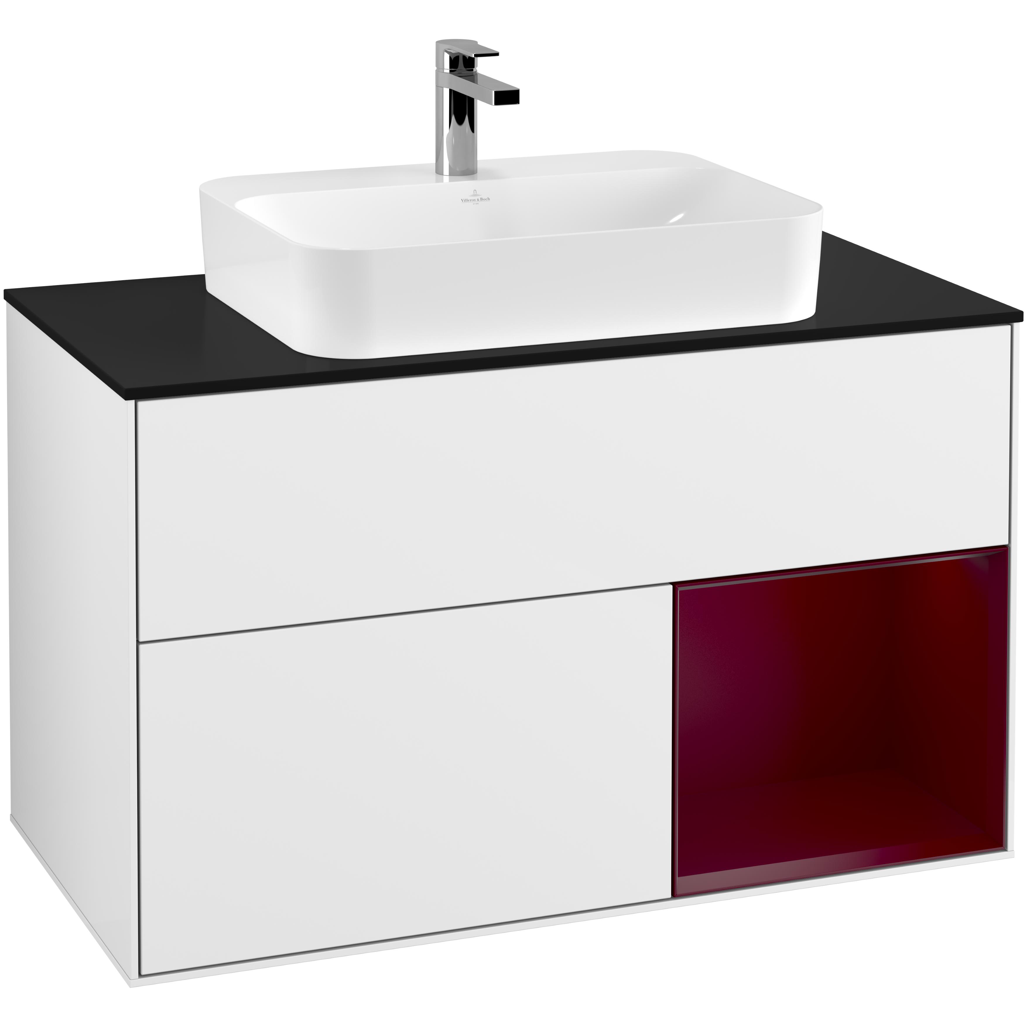 tvättställsskåp villeroy & boch finion med 2 lådor hylla och bänkskiva för ytmonterat tvättställ