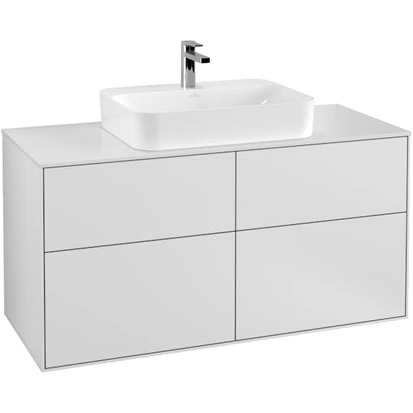 tvättställsskåp villeroy & boch finion med 4 lådor och bänkskiva för ytmonterat tvättställ