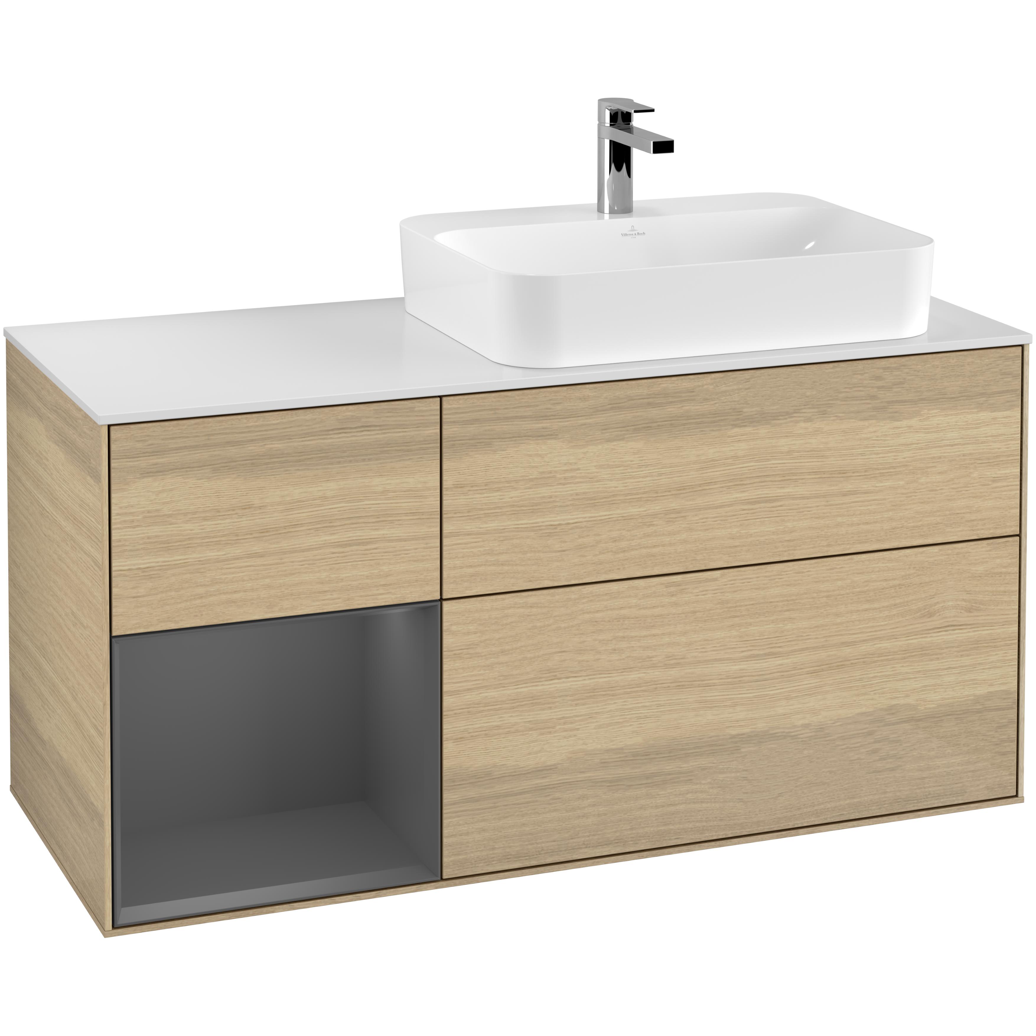 Tvättställsskåp Villeroy & Boch Finion med 3 Lådor Hylla och Bänkskiva för Ocentrerat Ytmonterat Tvättställ | badrum - badrumsmobler - tvattstallsskap-och-kommod | KakelKungen