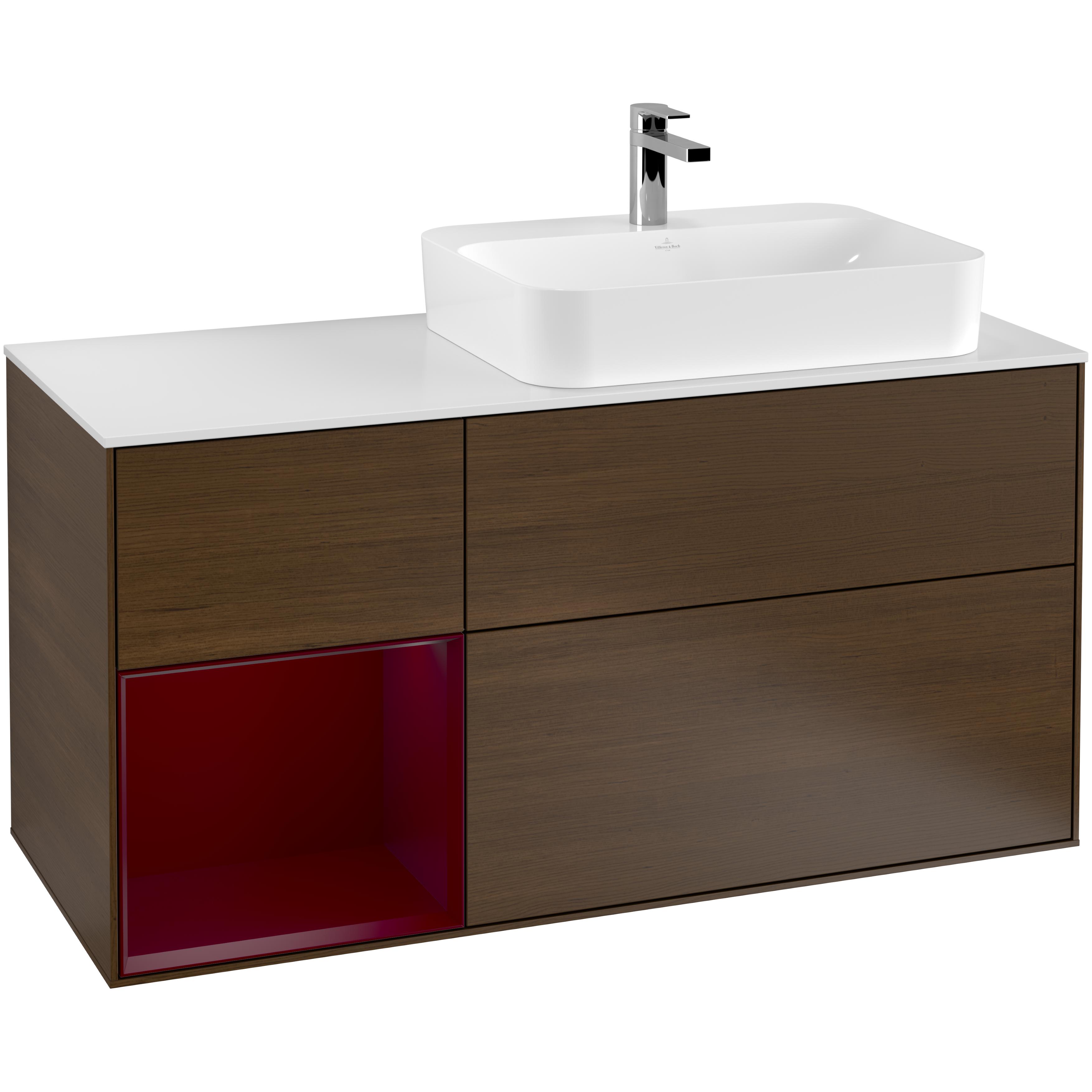 Tvättställsskåp Villeroy & Boch Finion med 3 Lådor Hylla och Bänkskiva för Ocentrerat Ytmonterat Tvättställ | badrum - badrumsmobler - tvattstallsskap-och-kommod | KakelKungen