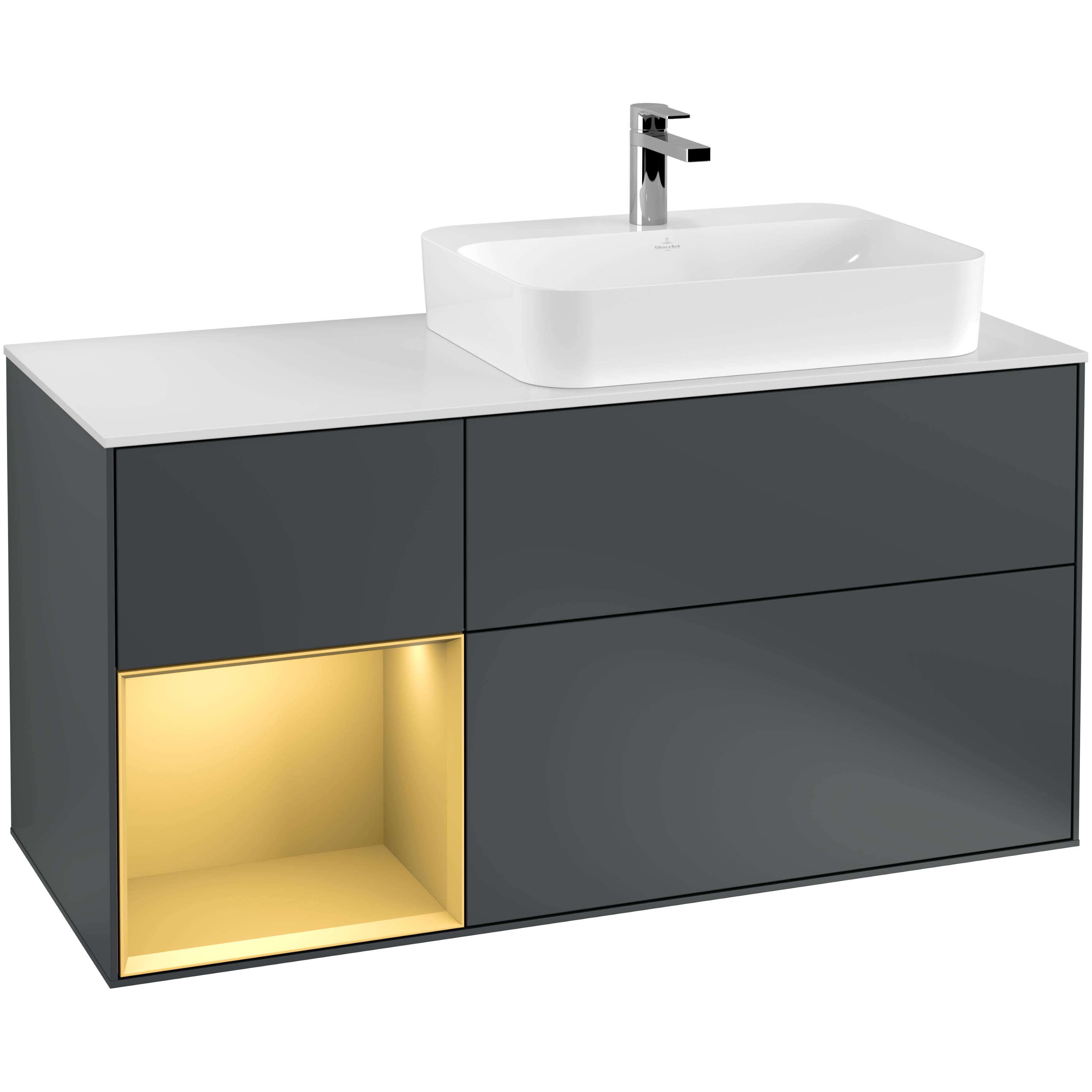 Tvättställsskåp Villeroy & Boch Finion med 3 Lådor Hylla och Bänkskiva för Ocentrerat Ytmonterat Tvättställ | badrum - badrumsmobler - tvattstallsskap-och-kommod | KakelKungen