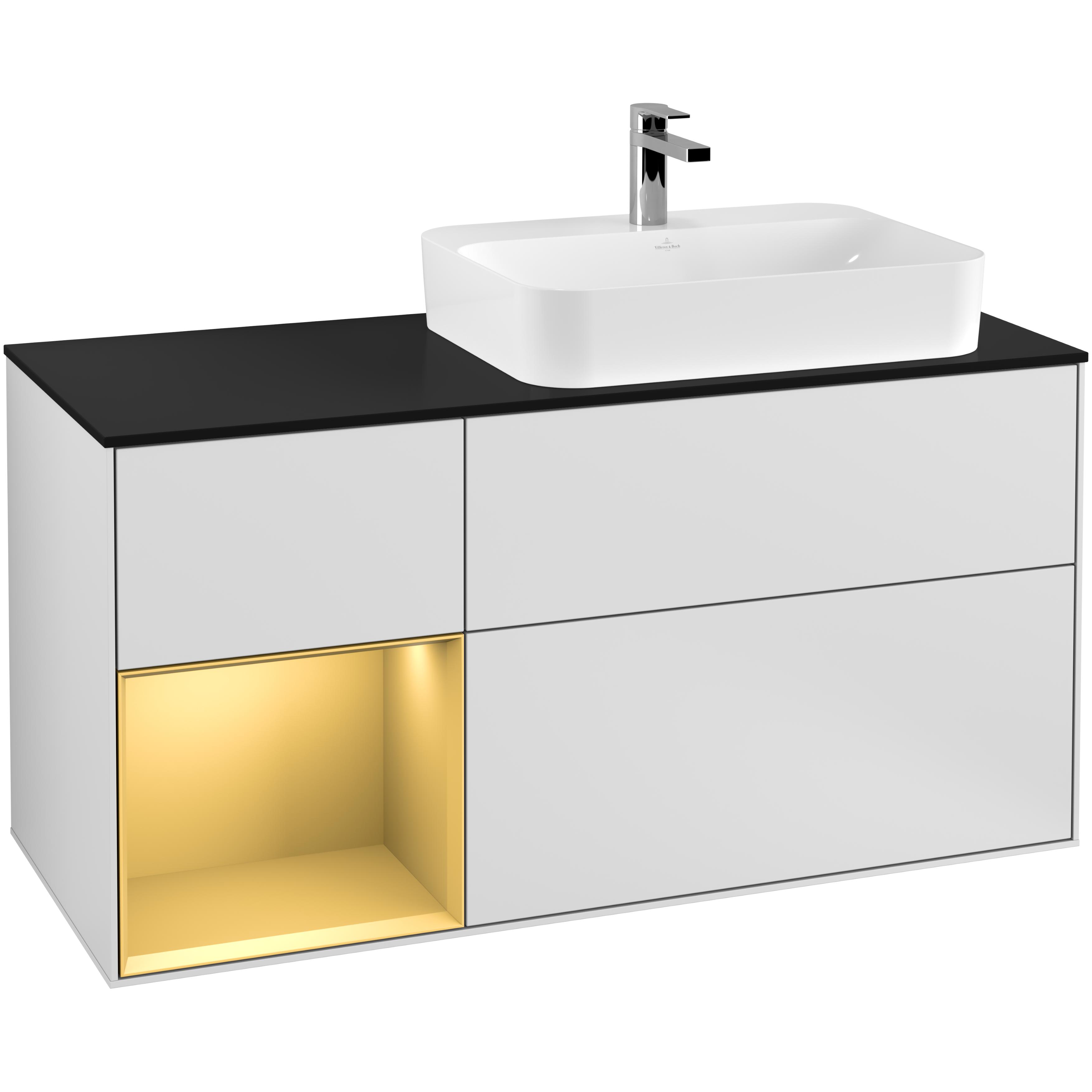 Tvättställsskåp Villeroy & Boch Finion med 3 Lådor Hylla och Bänkskiva för Ocentrerat Ytmonterat Tvättställ | badrum - badrumsmobler - tvattstallsskap-och-kommod | KakelKungen