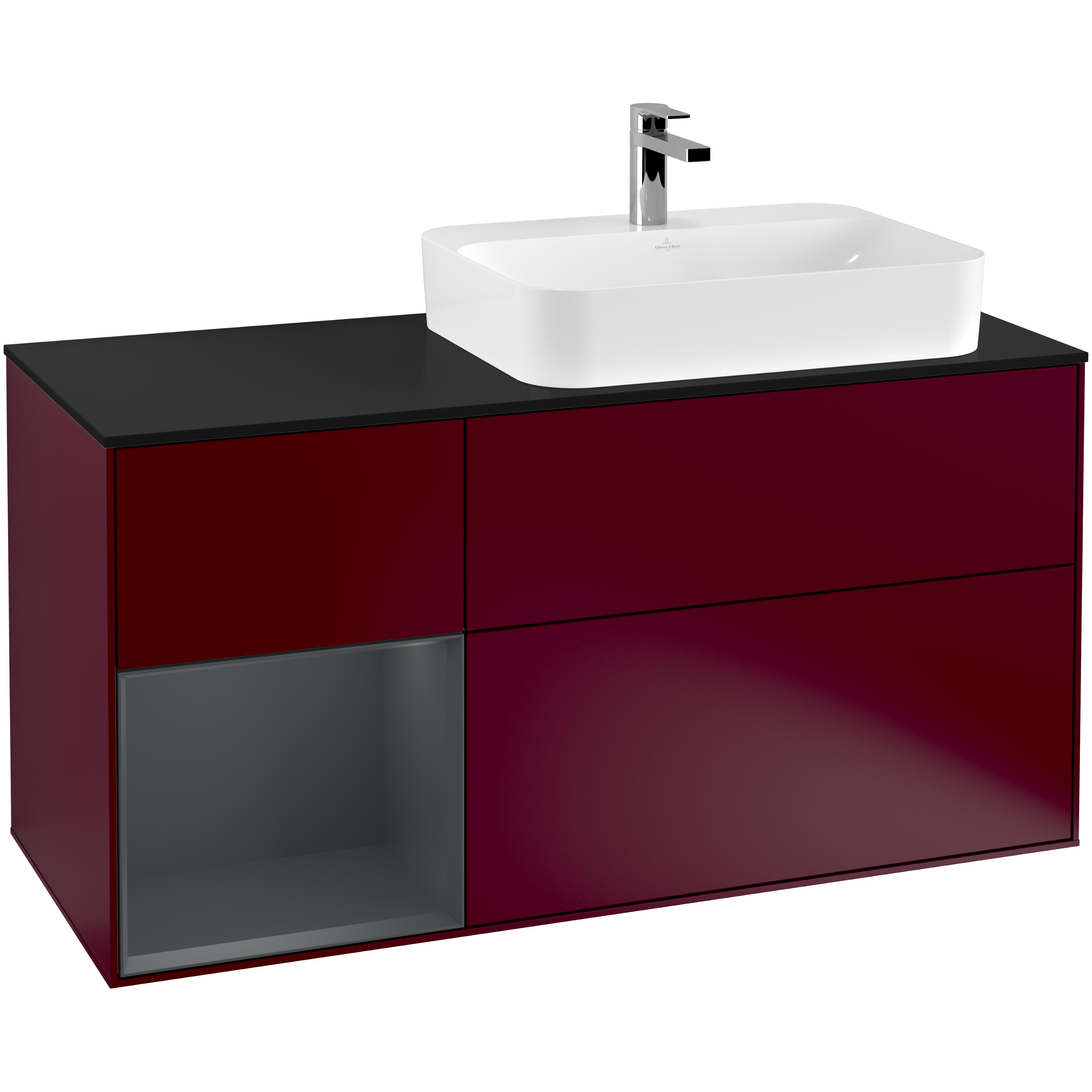 tvättställsskåp villeroy & boch finion med 3 lådor hylla och bänkskiva för ocentrerat ytmonterat tvättställ